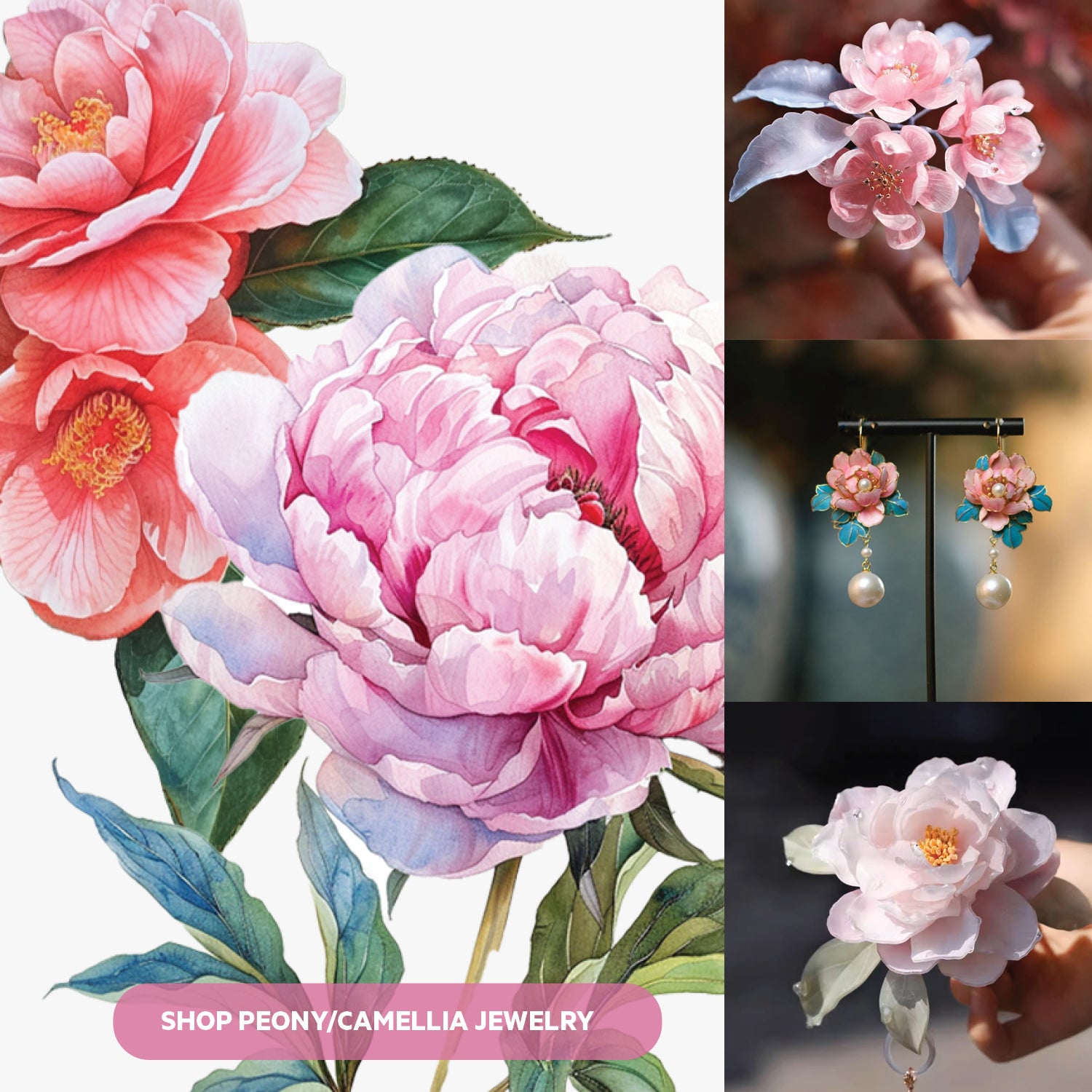 Camellia/Peony Flower Jewelry - JewelryBlossom