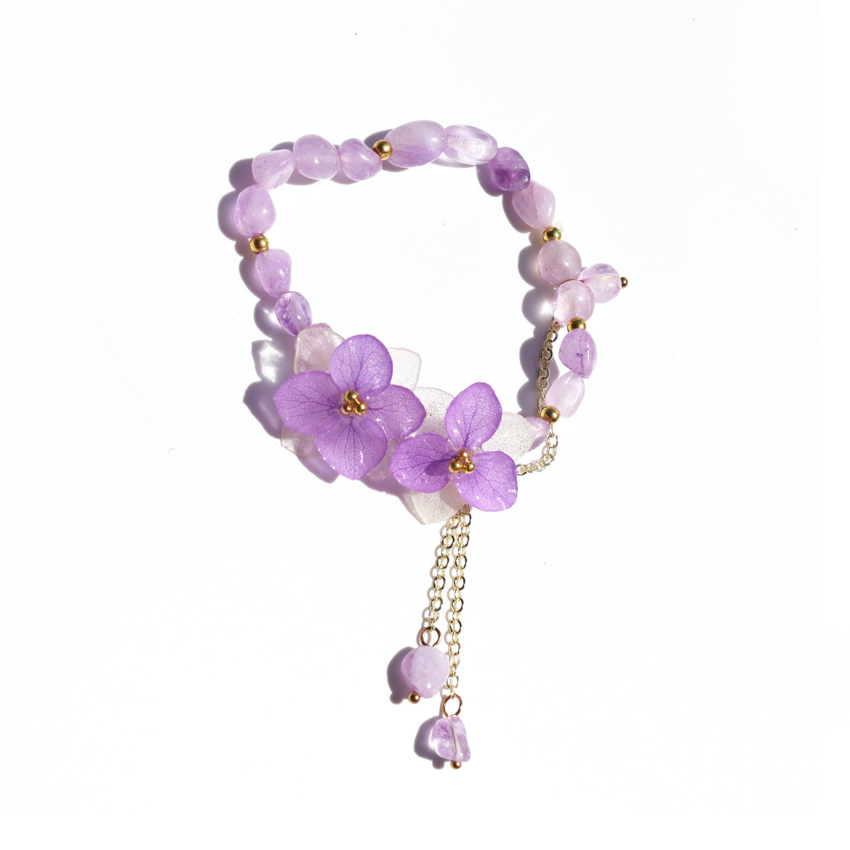 *Real Flower* Purple Hydrangea Crystal Chain Bracelet