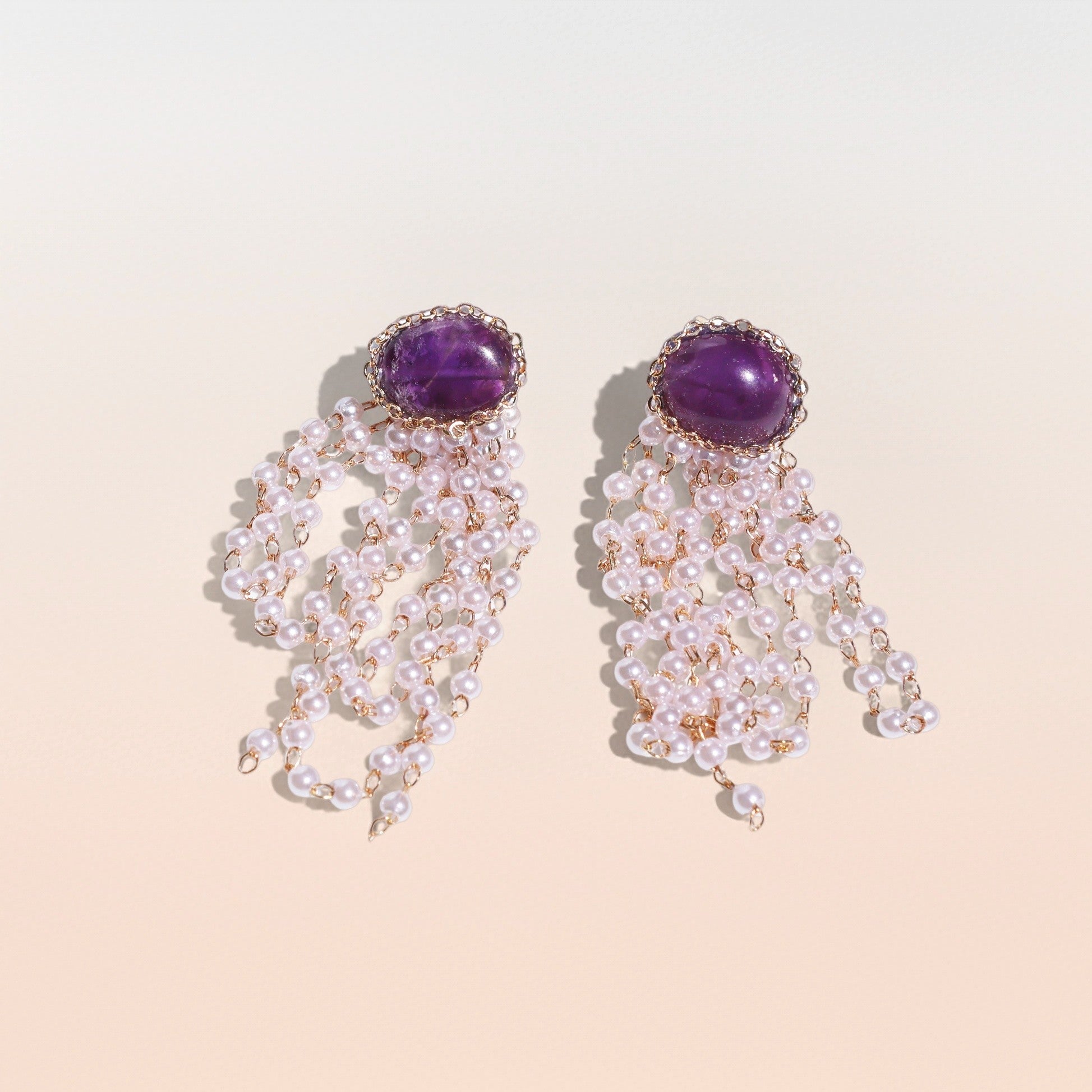 Amethyst Pearl Cascade Drop Earrings