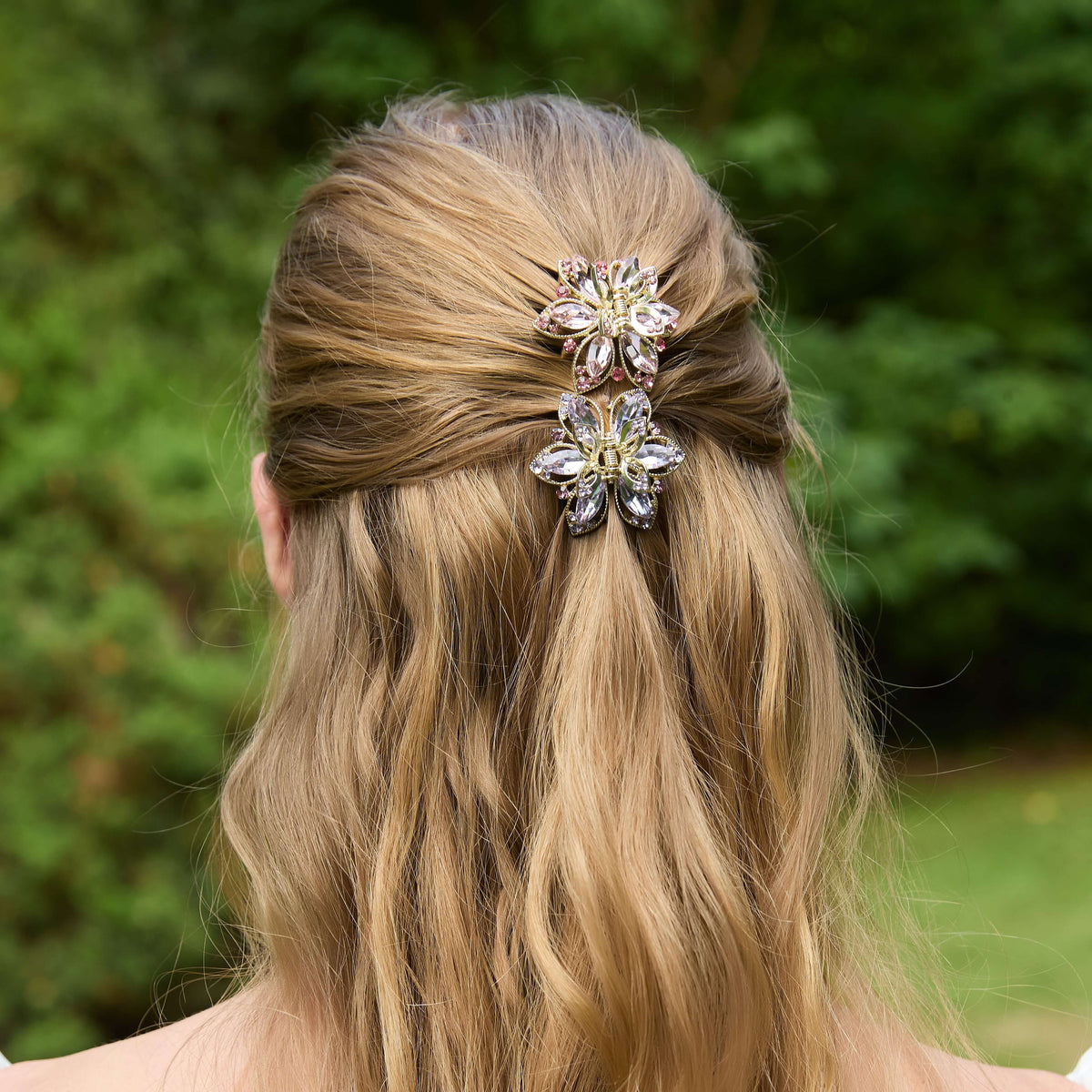 Amethyst & Rosé Crystal Flower Claw Clip Set (4-Piece)