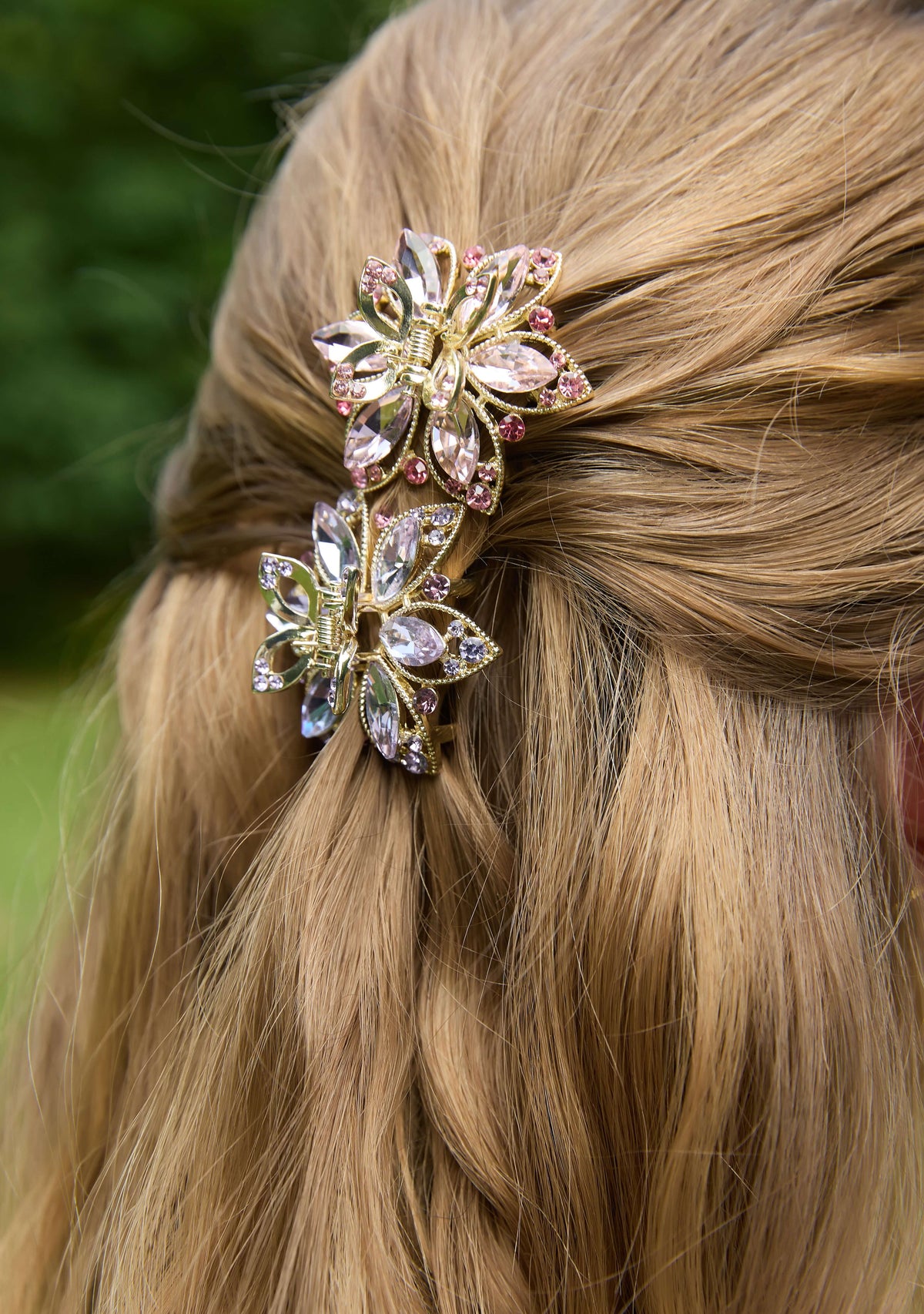 Amethyst & Rosé Crystal Flower Claw Clip Set (4-Piece)