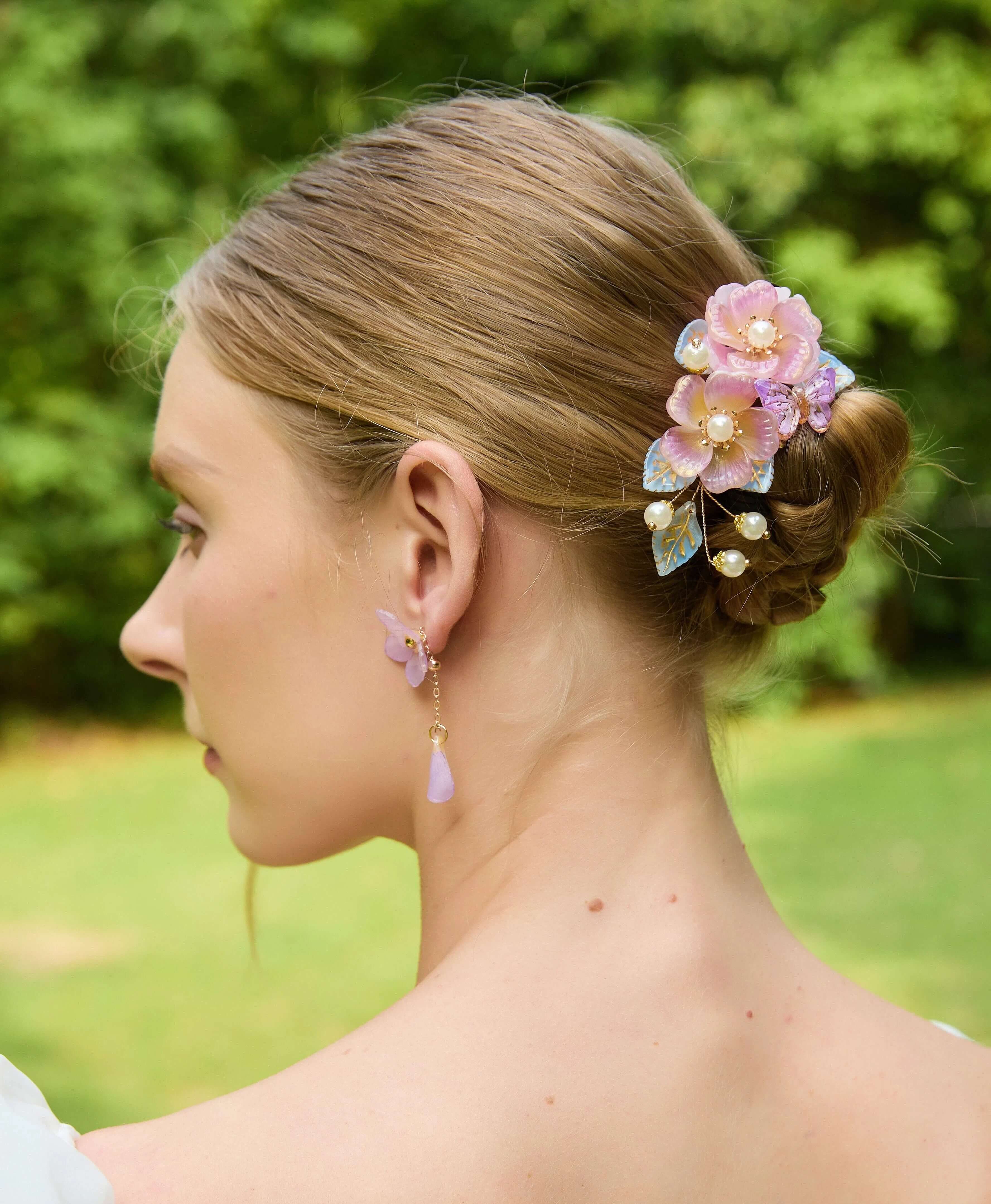 Blush Peony Butterfly Hair Clip