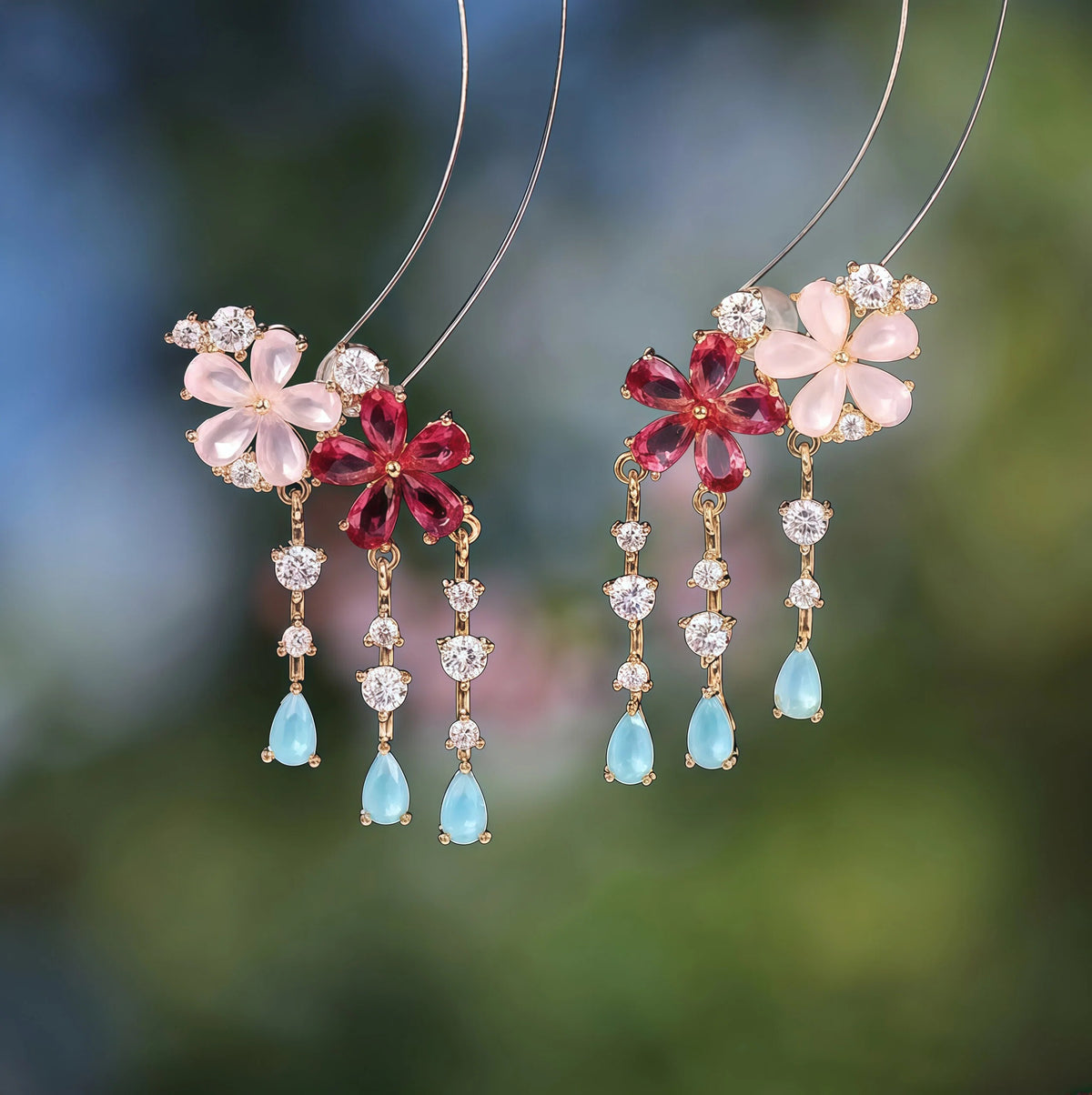 Crimson Petal Frost Drop Dangles Earrings