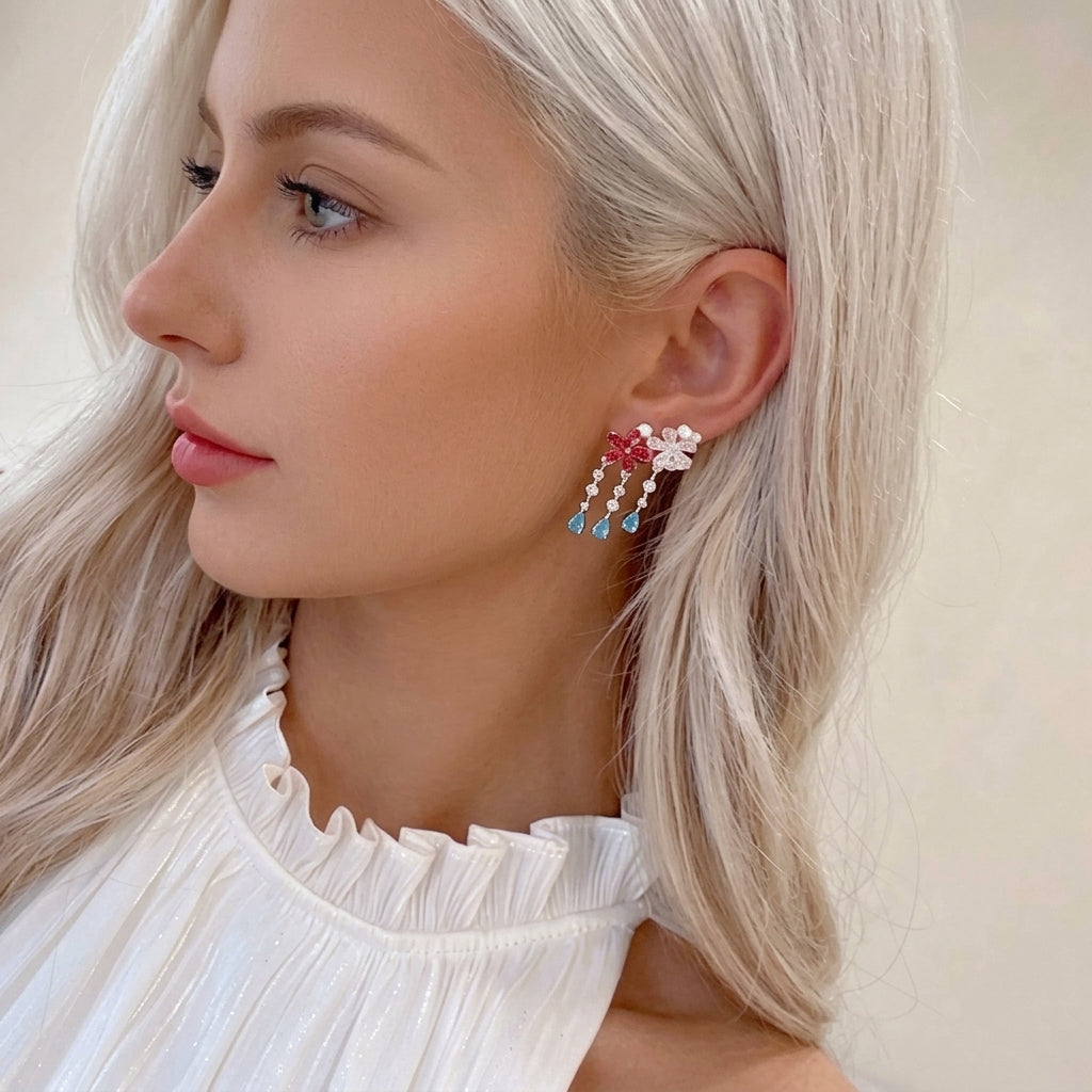 Crimson Petal Frost Drop Dangles Earrings