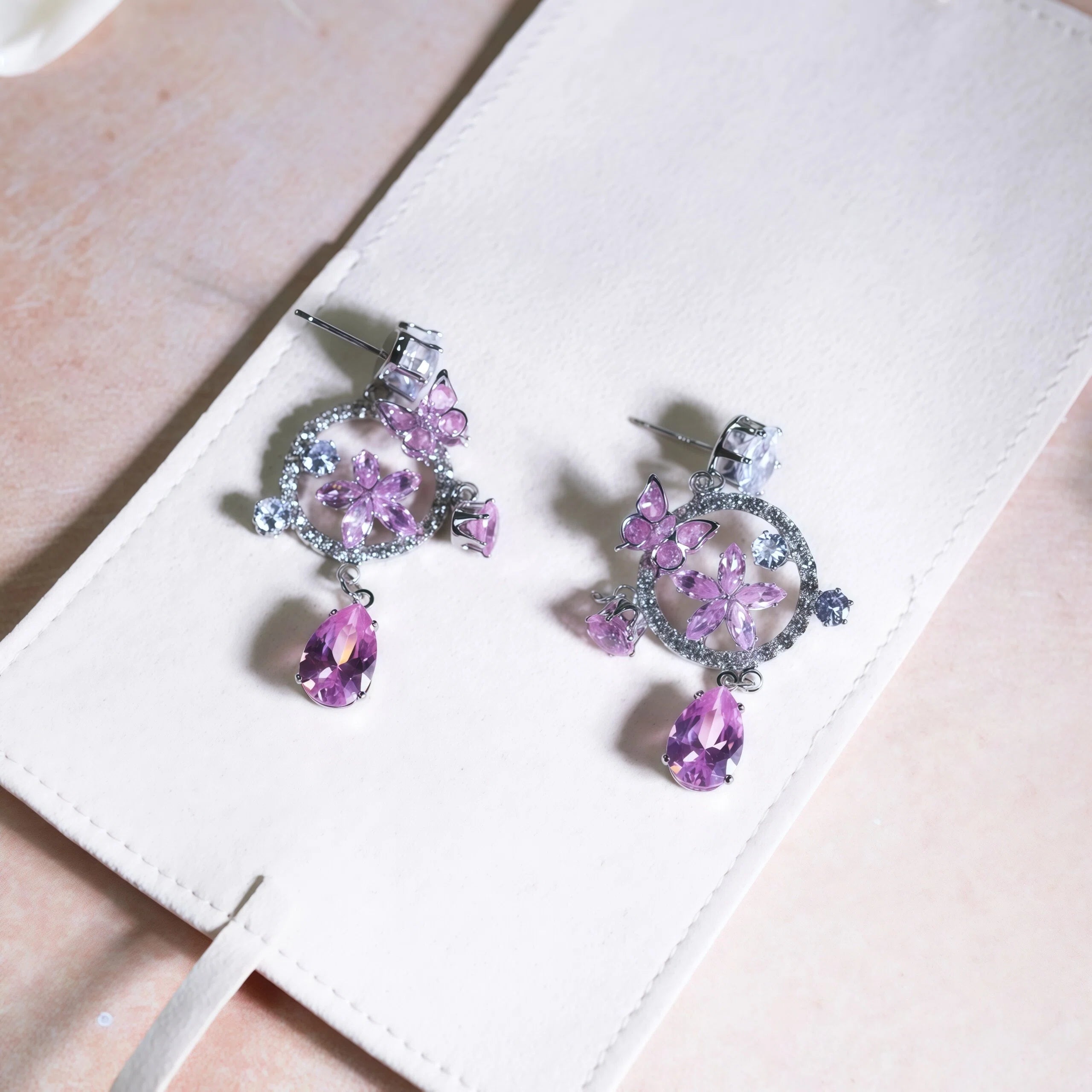 Rosé Garden Halo Whispers Crystal Drop Earrings
