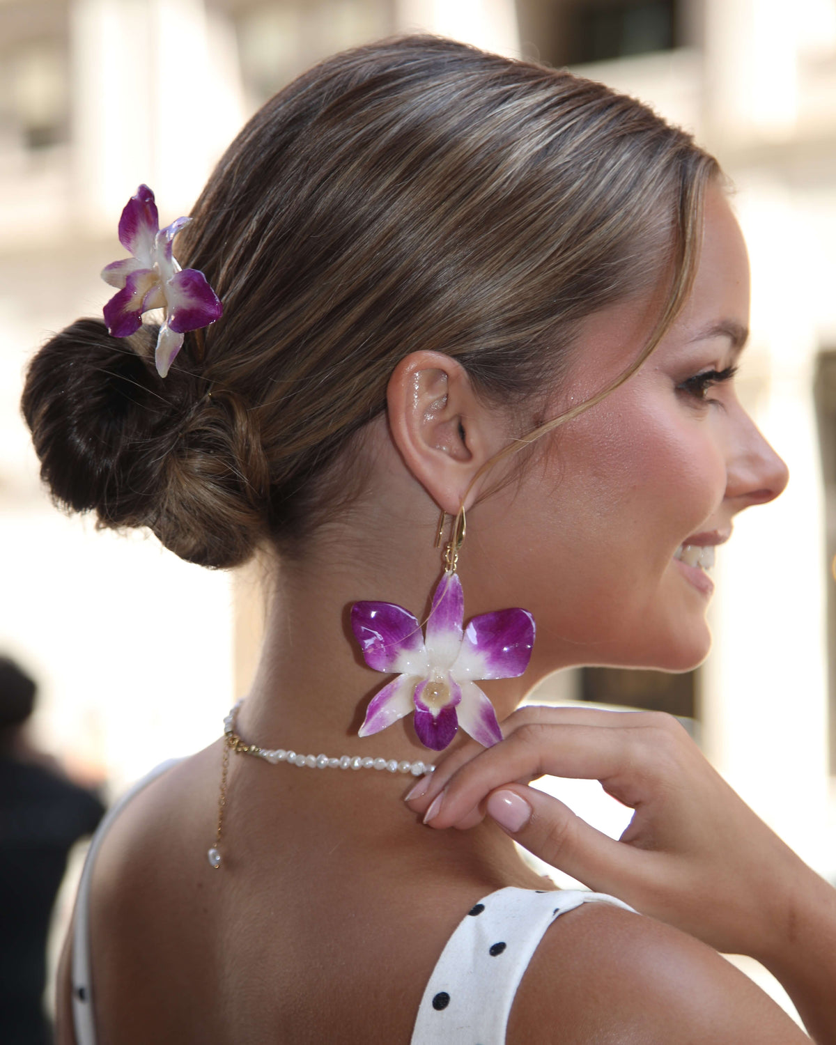 *Real Flower* Large Orchid Drop Earrings