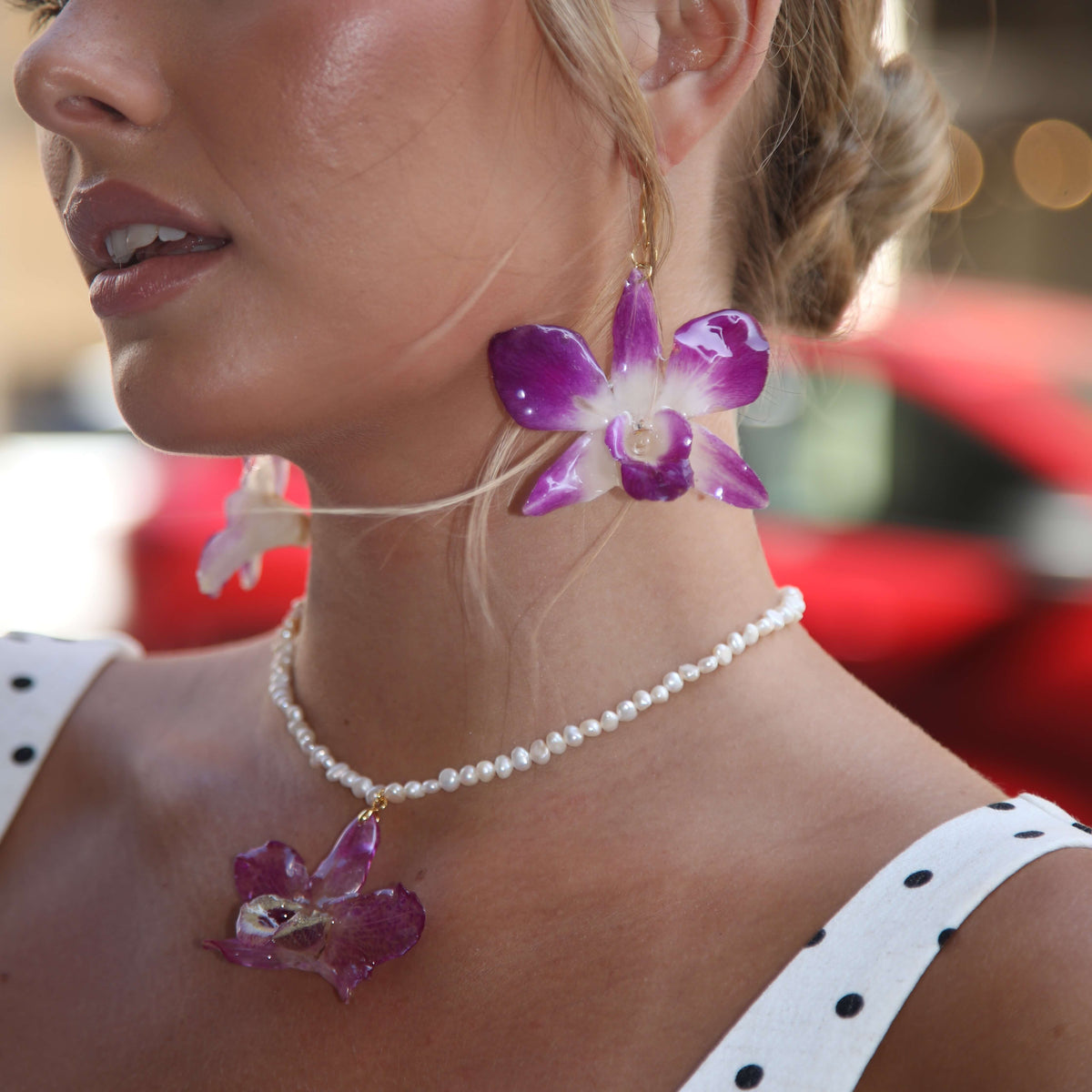 *Real Flower* Large Orchid Drop Earrings