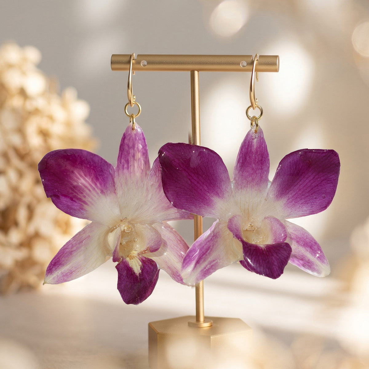 *Real Flower* Large Orchid Drop Earrings