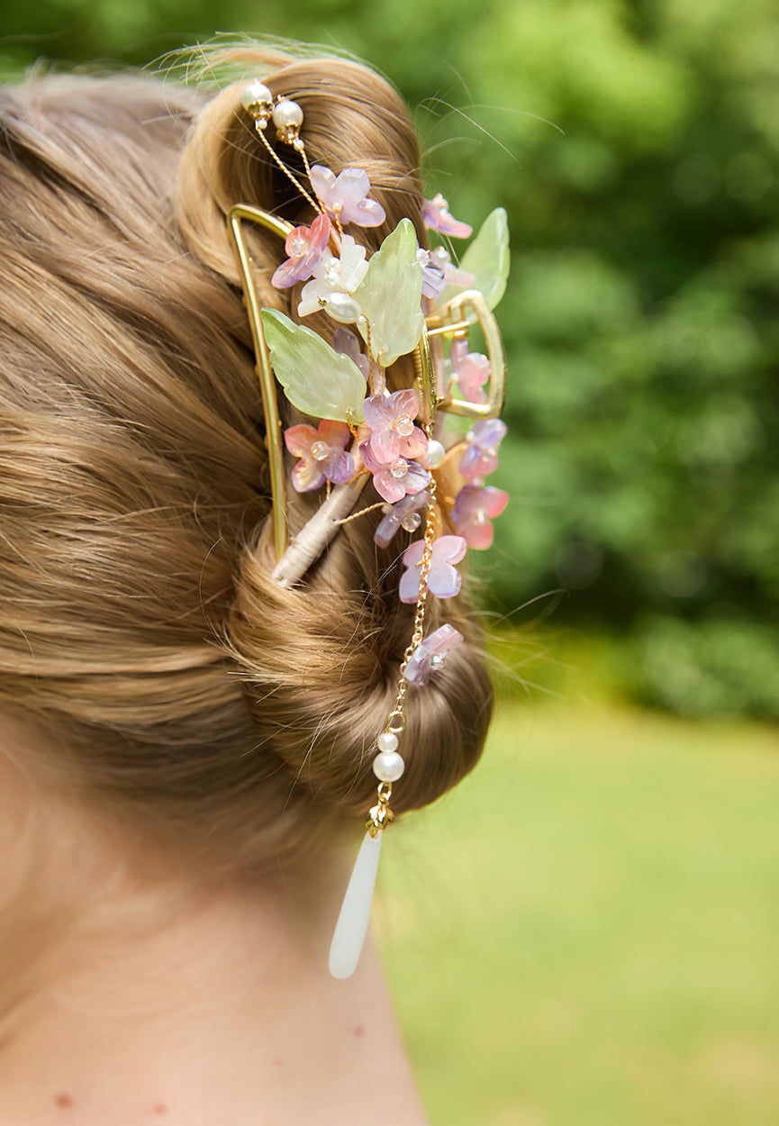 Lilac Hydrangea Pearl Tassel Claw Clip