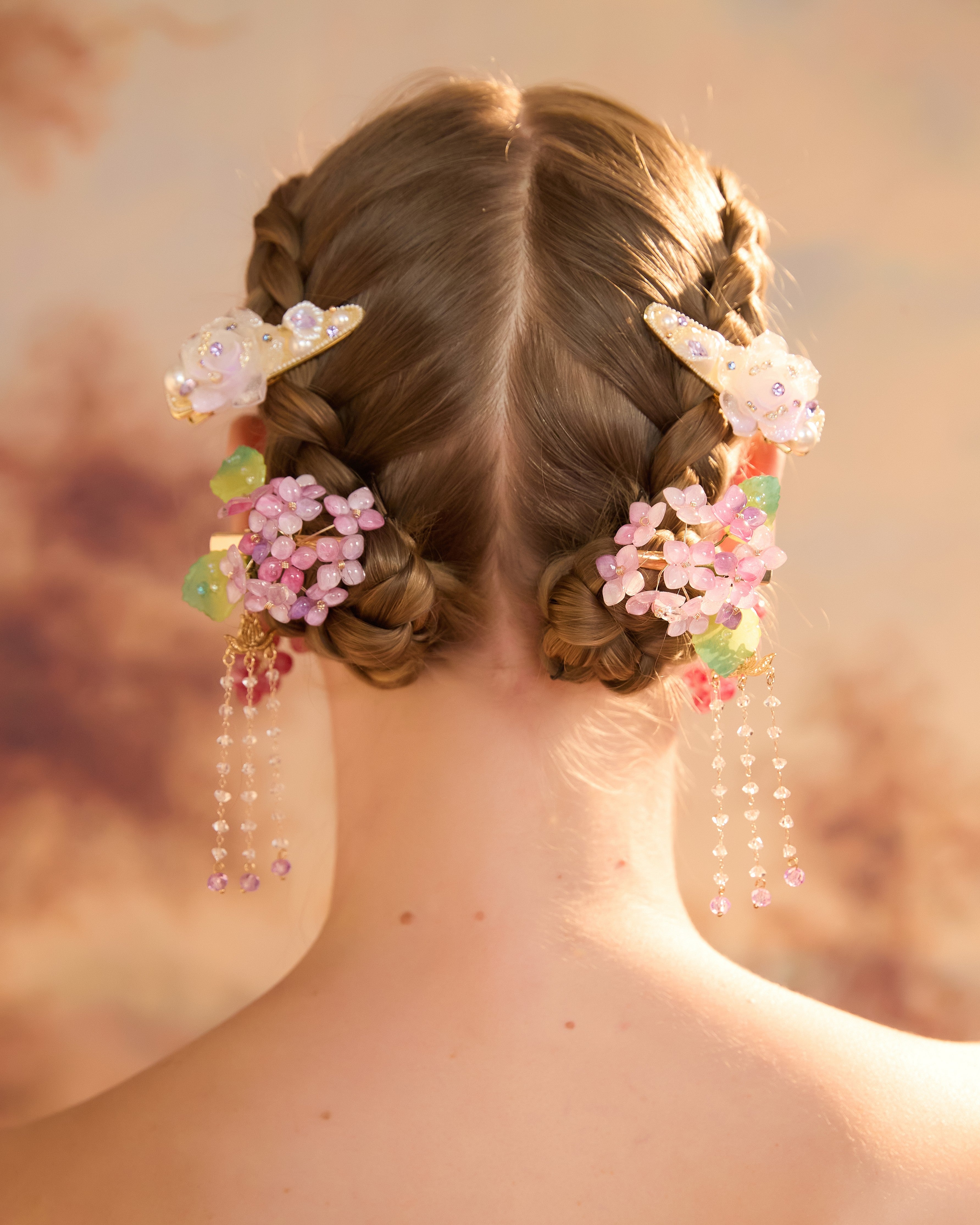 Lilac Hydrangea Tassel Hair Clips (2-Piece Set)