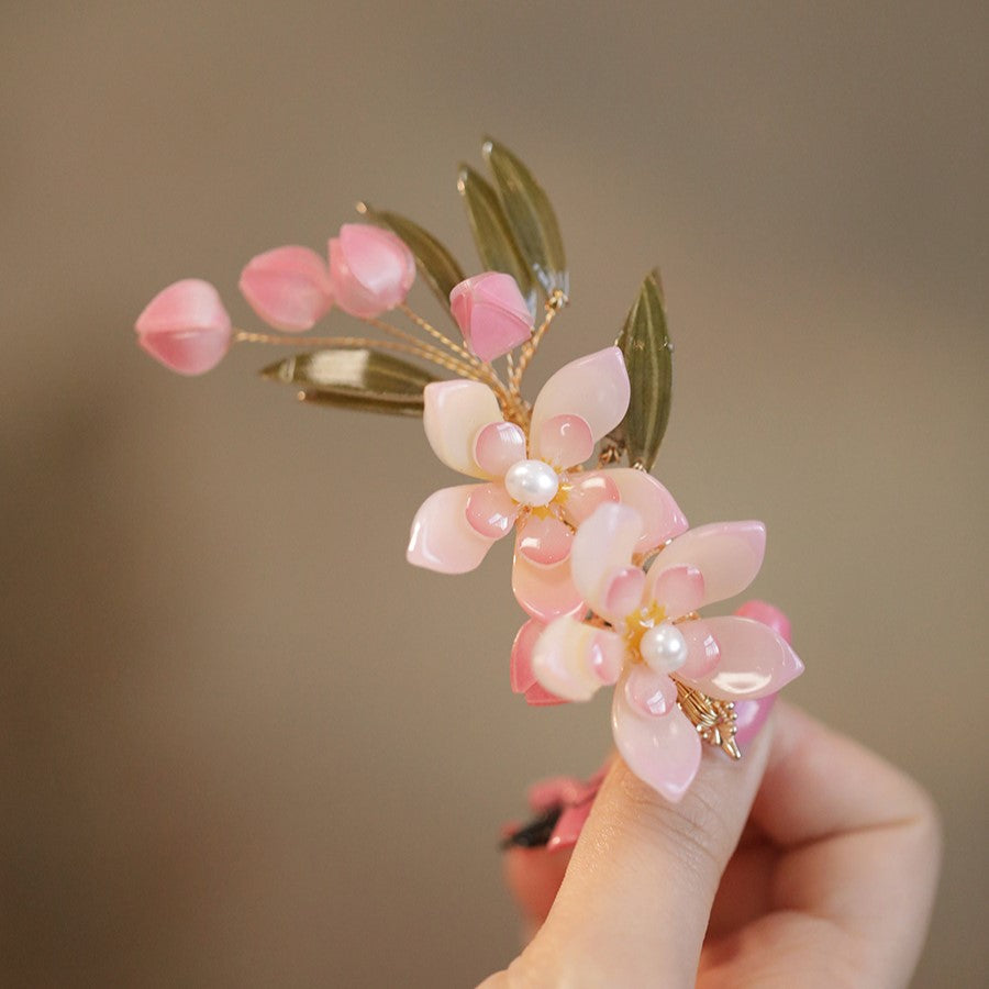 Peach Flower Bellflower Hair Clip