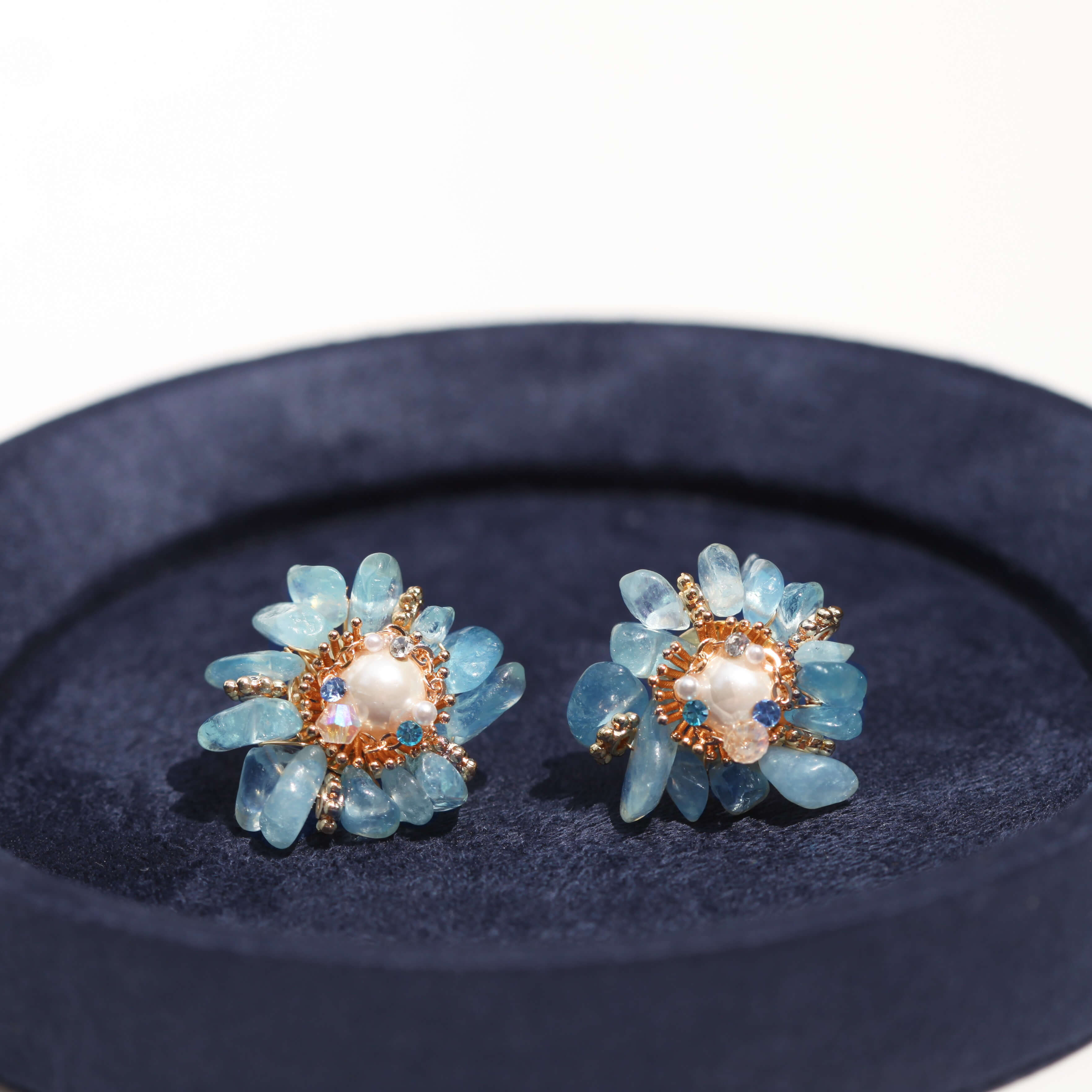 Ocean Bloom Aquamarine & Pearl Stud Earrings