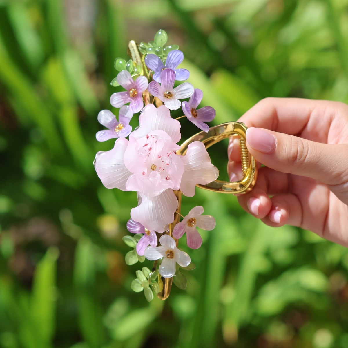 Lavendar Peony Garden Hair Claw