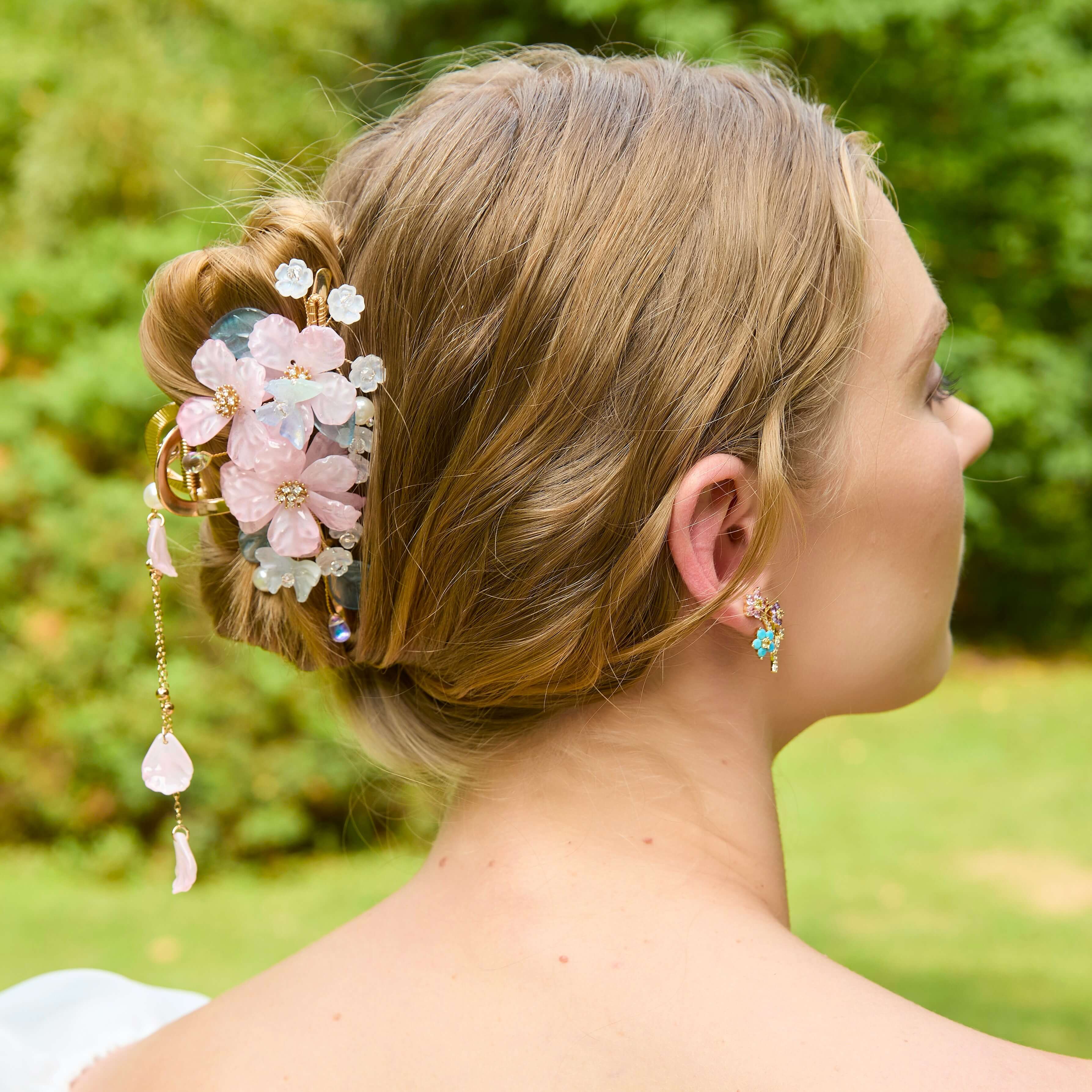 Petal Rose Crystal Dangle Claw Clip