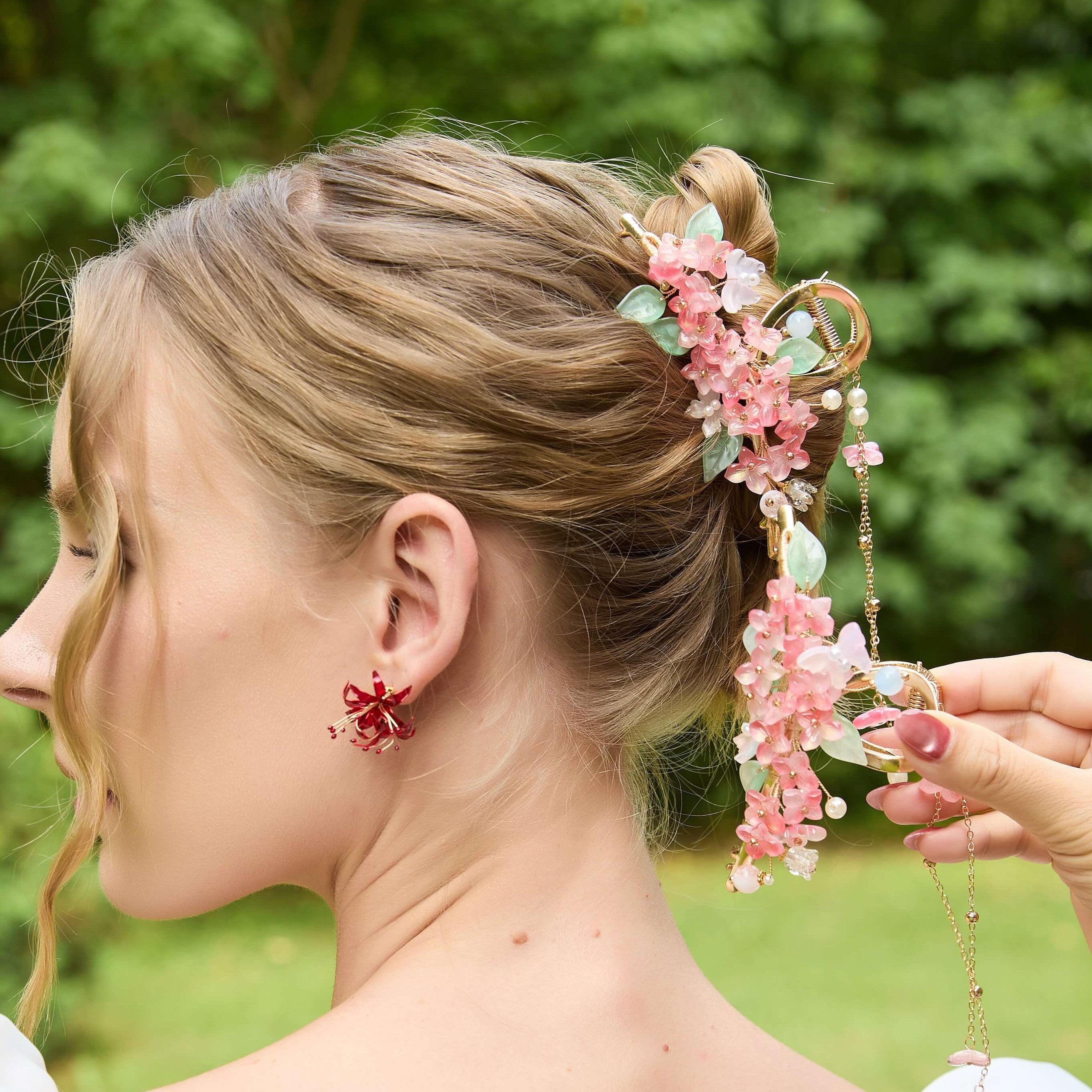 Pink Hydrangea Tassel Hair Claw