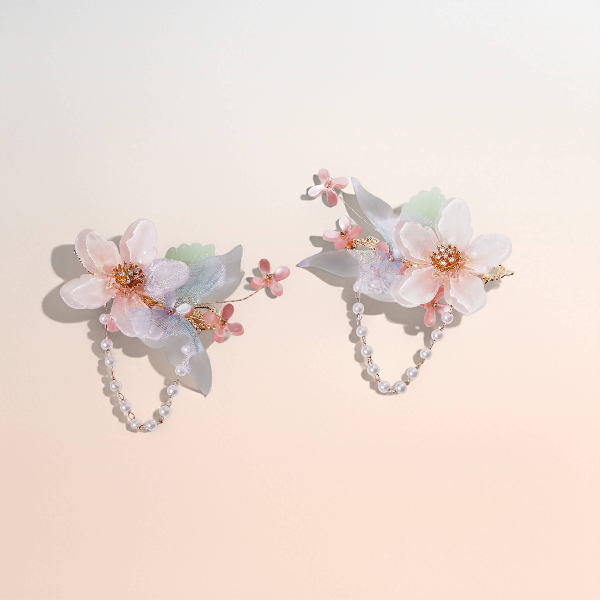 Sakura Blossom Pearl Dangle Clips (2-Piece Set)