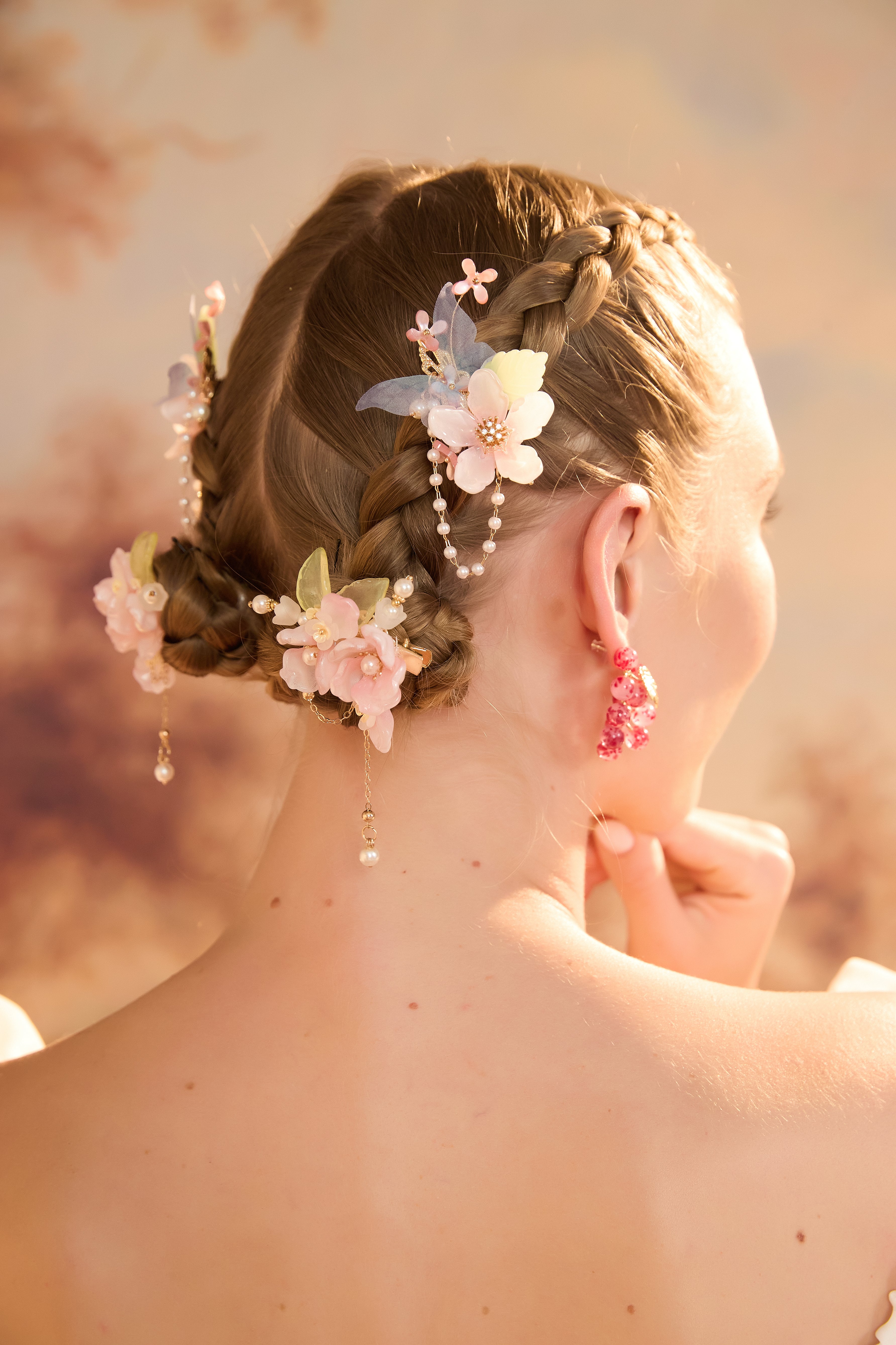 Sakura Blossom Pearl Dangle Clips (2-Piece Set)