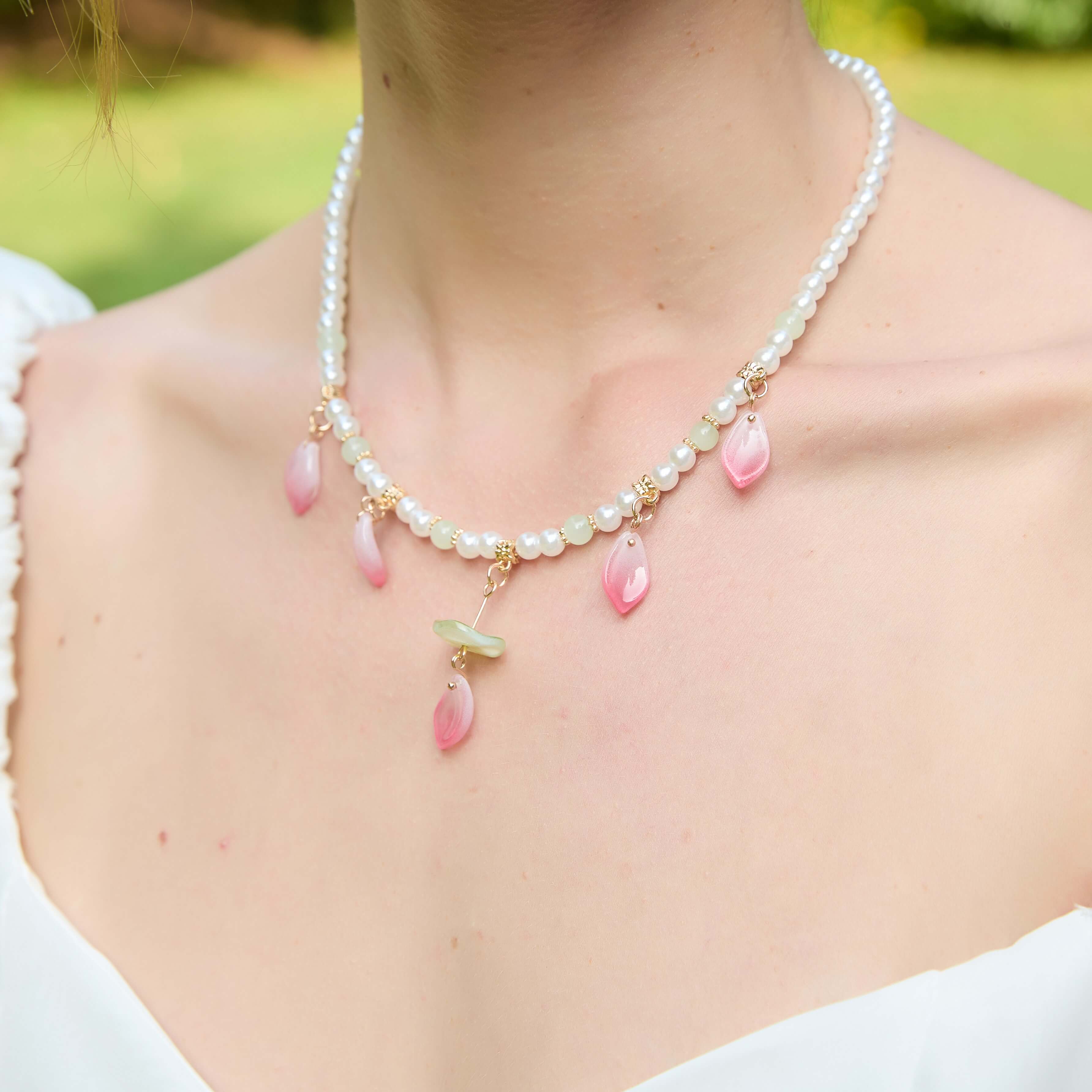 Sakura Petal Cascade Pearl Necklace