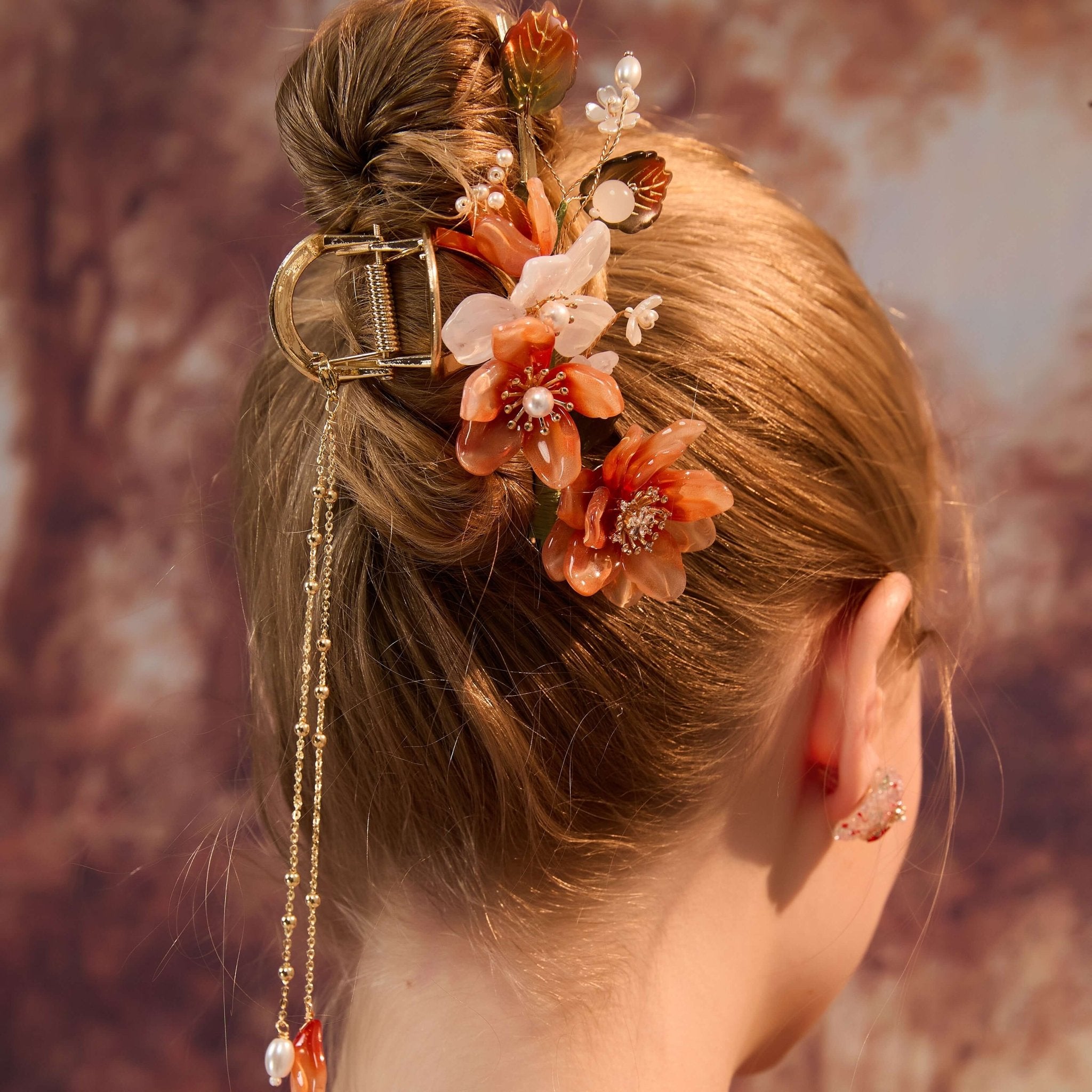 Amber Blossom Pearl Hair clawhair clawsJewelryBlossomuniqueflowerearringsgiftforhermothergiftdaughtergiftbirthdaygiftanniversarygift