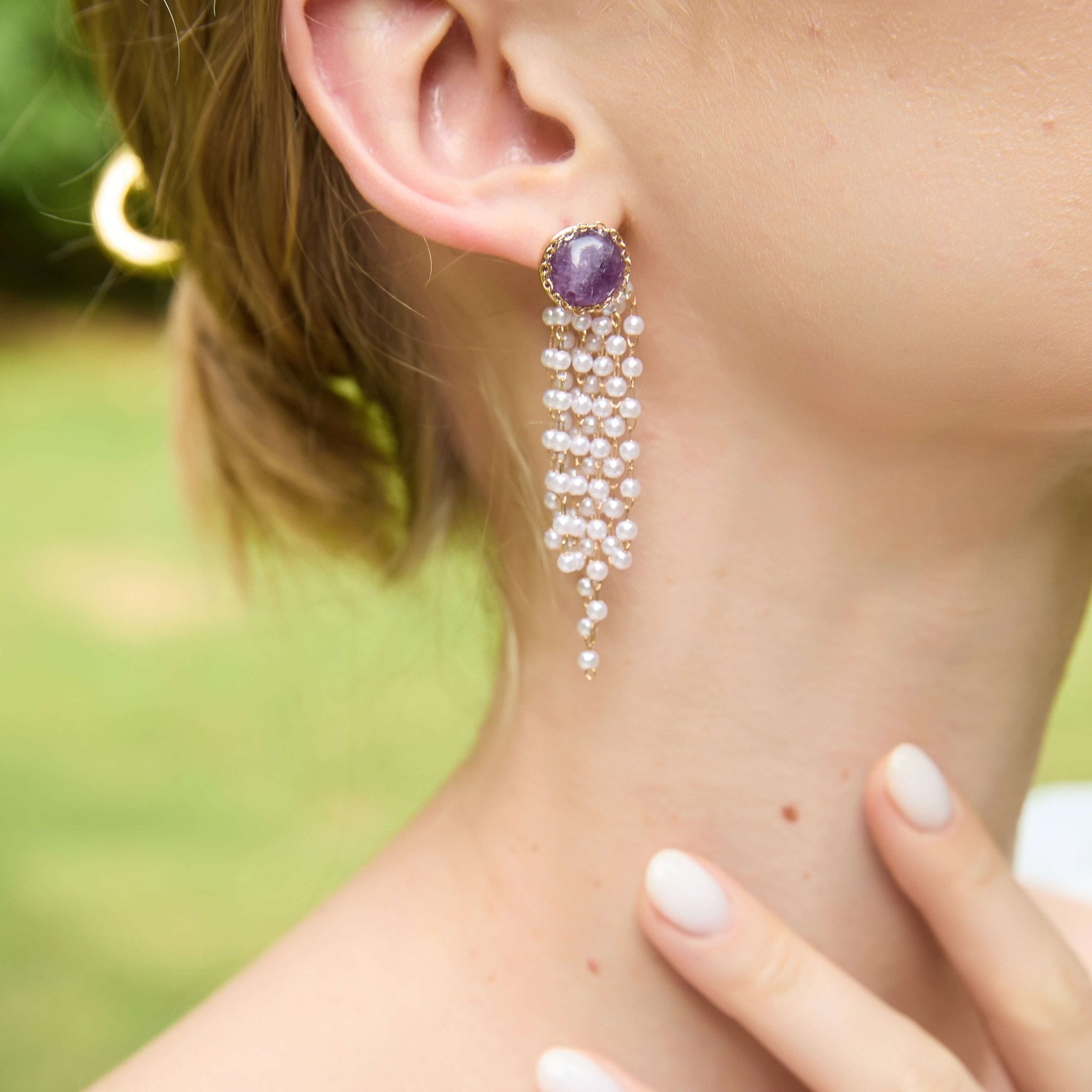 Amethyst Pearl Cascade Drop Earrings Earrings JewelryBlossom flowerjewelry weddingjewelry bridaljewelry weddinggift bridemaidgiftgiftforher mothergift daughtergift birthdaygift anniversarygi