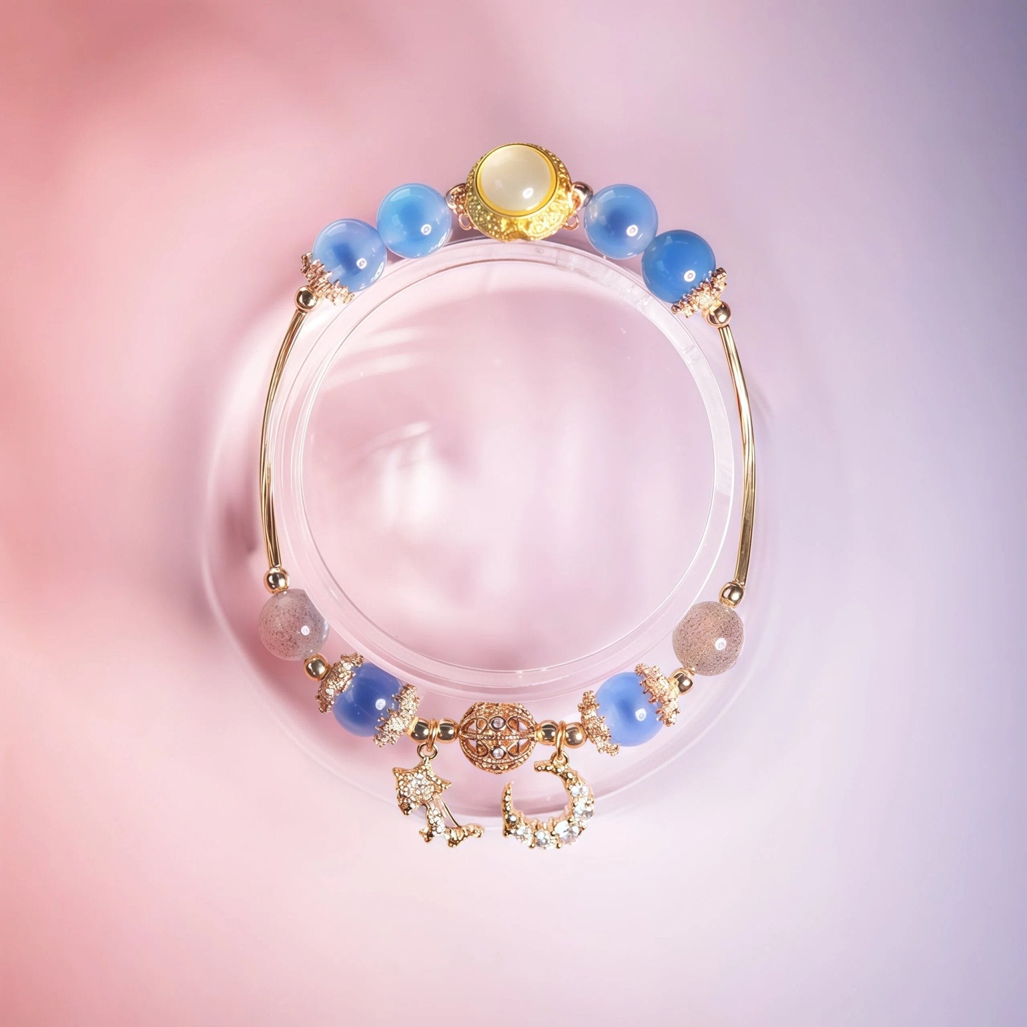 Aquamarine Moon Star Charm Bracelet (Final Sale)BraceletJewelryBlossomuniqueflowerearringsgiftforhermothergiftdaughtergiftbirthdaygiftanniversarygift