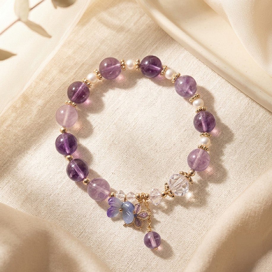 Authentic Amethyst Crystal Flower Charm Bracelet Bracelet JewelryBlossom flowerjewelry weddingjewelry bridaljewelry weddinggift bridemaidgiftgiftforher mothergift daughtergift birthdaygift anniversarygi