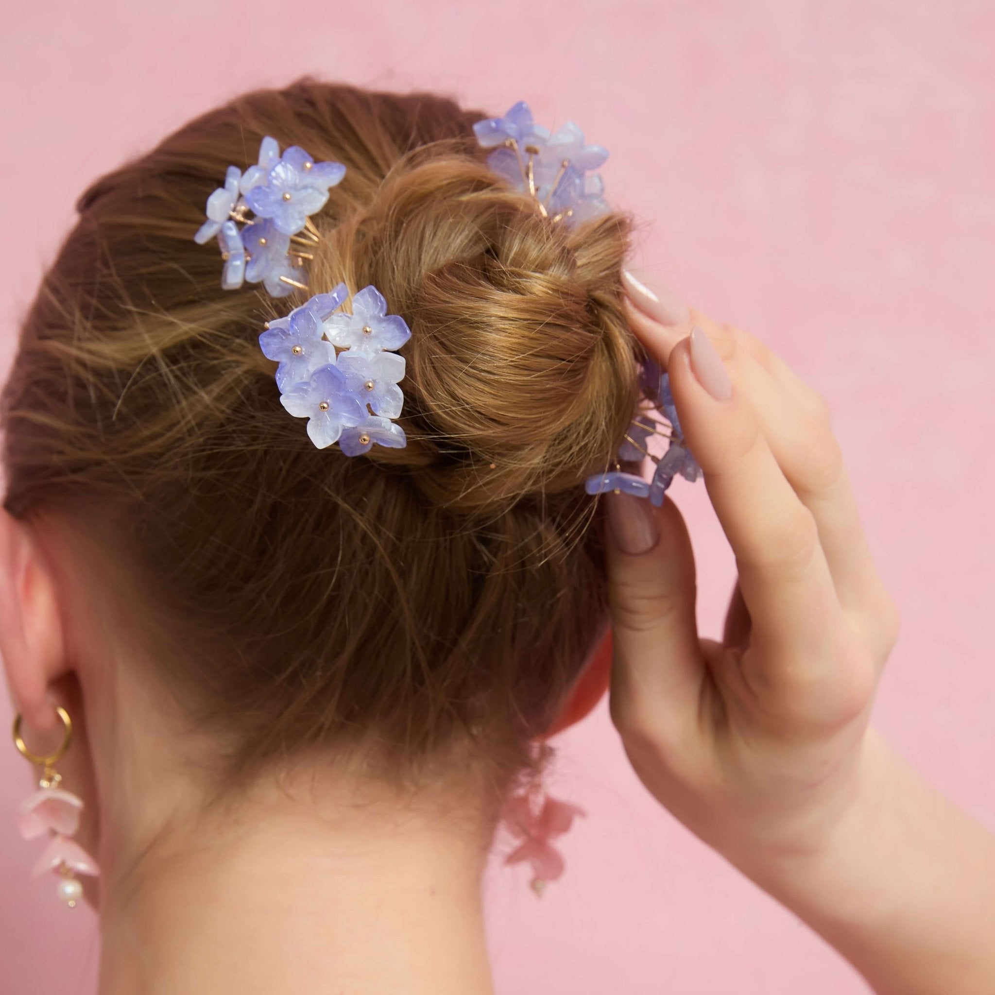 Azure Mist Hydrangea Hair Pins 4 - Piece SetHair ClipsJewelryBlossomuniqueflowerearringsgiftforhermothergiftdaughtergiftbirthdaygiftanniversarygift