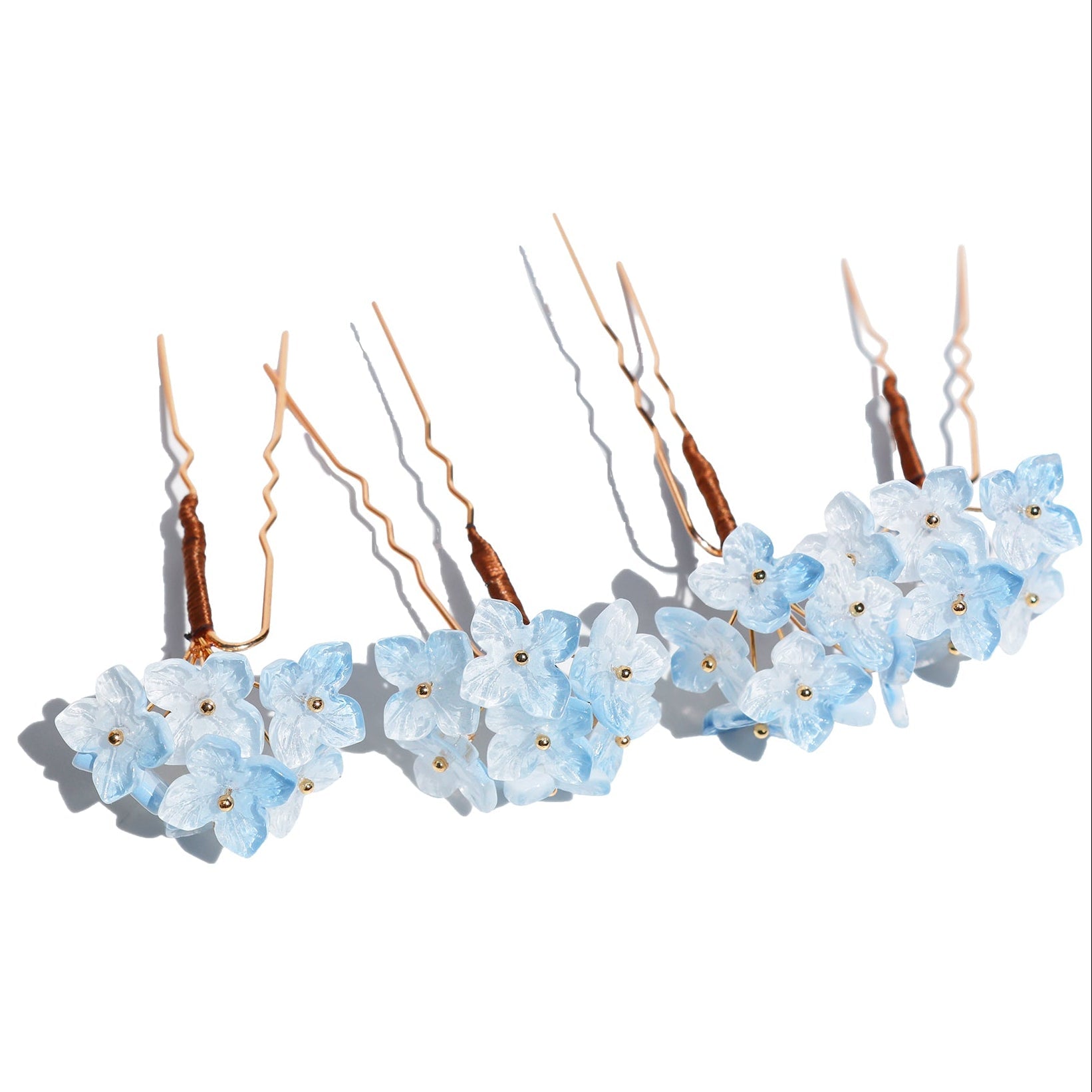 Azure Mist Hydrangea Hair Pins 4 - Piece SetHair ClipsJewelryBlossomuniqueflowerearringsgiftforhermothergiftdaughtergiftbirthdaygiftanniversarygift