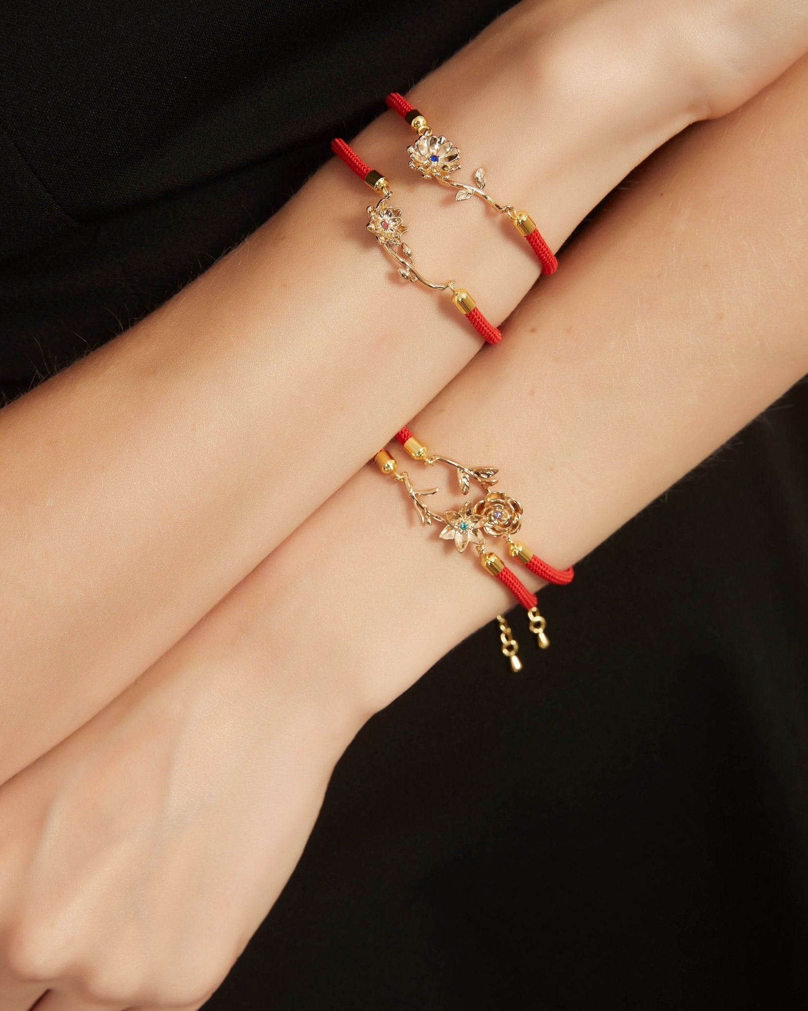 Birth Flower & Birthstone Red String BraceletsBraceletJewelryBlossomuniqueflowerearringsgiftforhermothergiftdaughtergiftbirthdaygiftanniversarygift