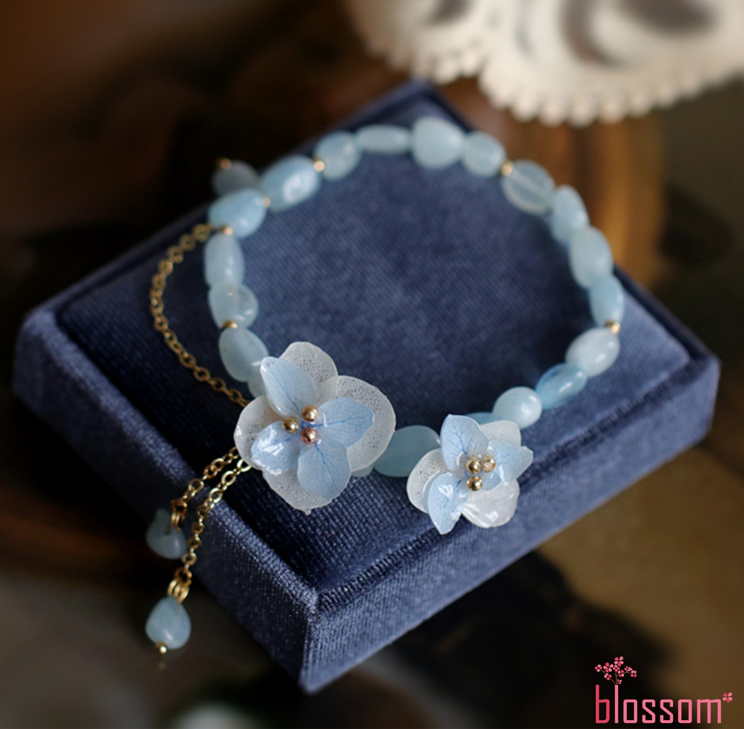 Blue Hydrangea Crystal Beaded BraceletBraceletJewelryBlossomuniqueflowerearringsgiftforhermothergiftdaughtergiftbirthdaygiftanniversarygift