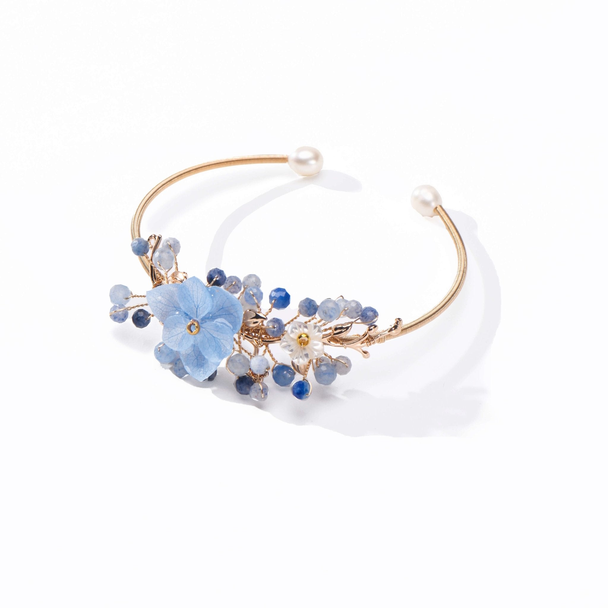 Blue Hydrangea Flowers Crystal Bangle BraceletBraceletJewelryBlossomuniqueflowerearringsgiftforhermothergiftdaughtergiftbirthdaygiftanniversarygift