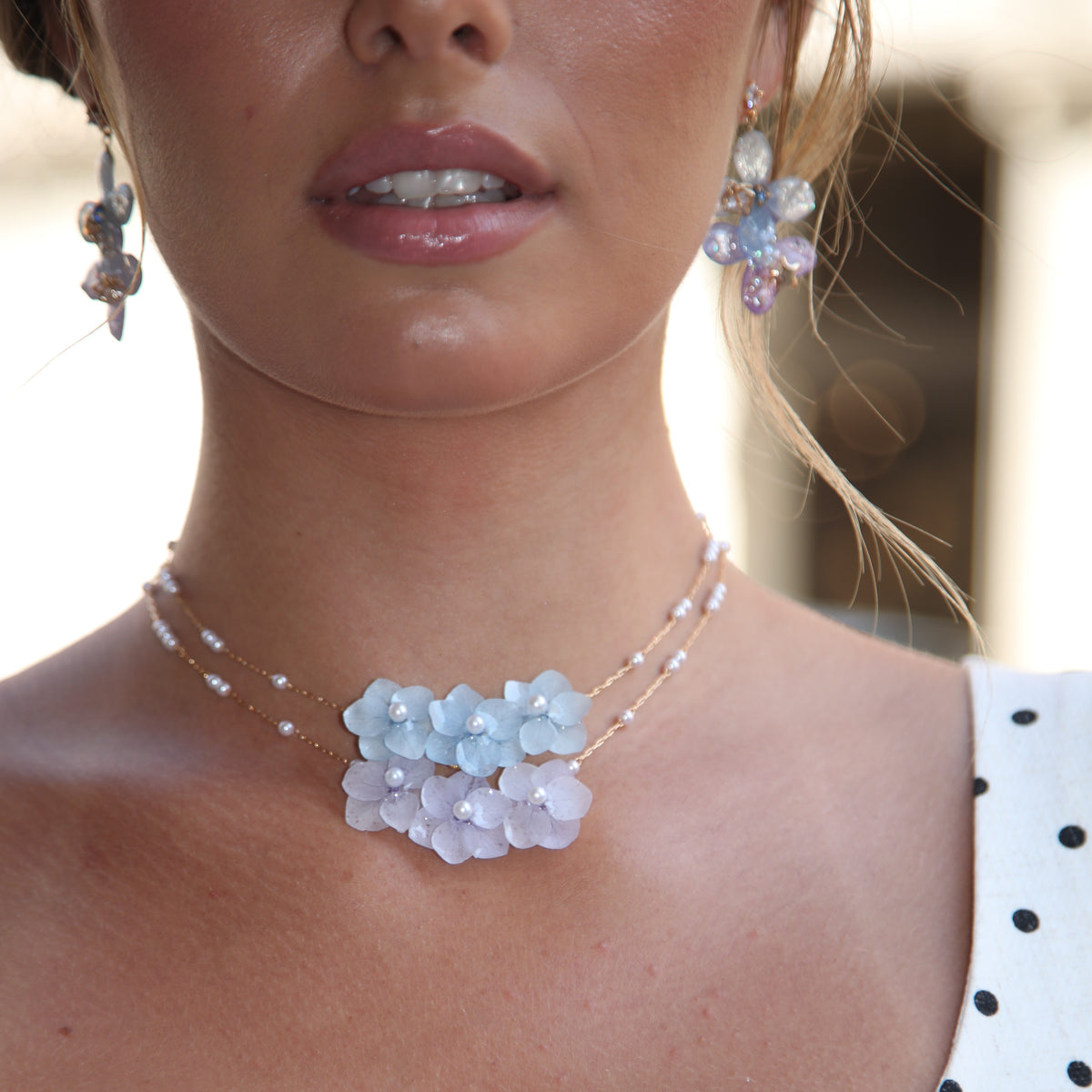 *Real Flower* Lavender Hydrangea Pearl Bloom Necklace