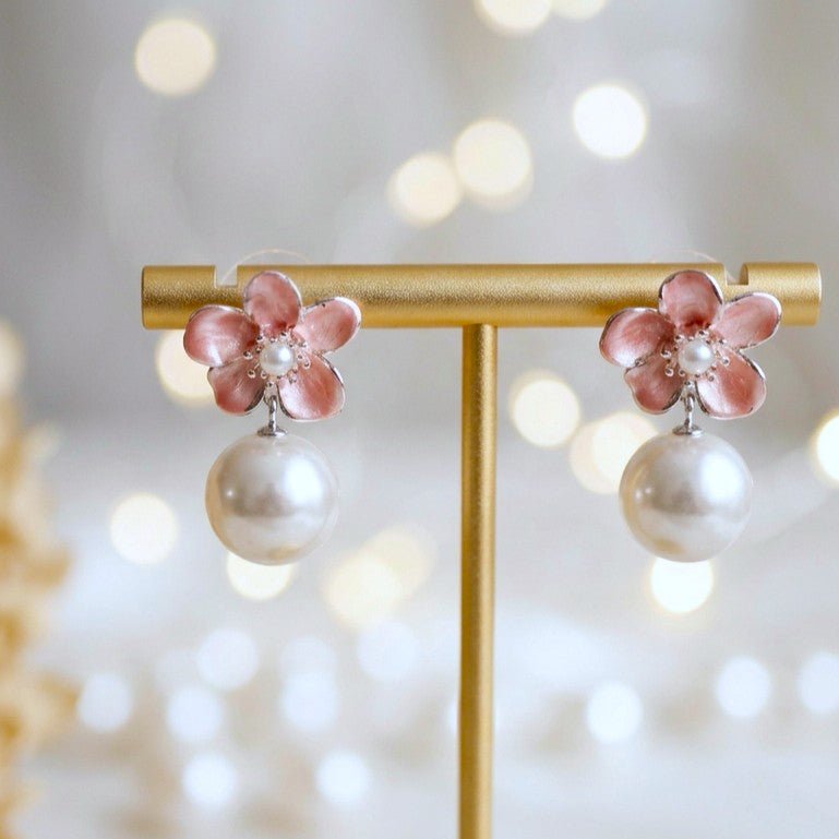 Blush Sakura Pearl Drop Earrings Earrings JewelryBlossom #flowerjewelry# #weddingjewelry# #bridaljewelry# #weddinggift# #bridemaidgift##giftforher# #mothergift# #daughtergift# #birthdaygift# #anniversarygi