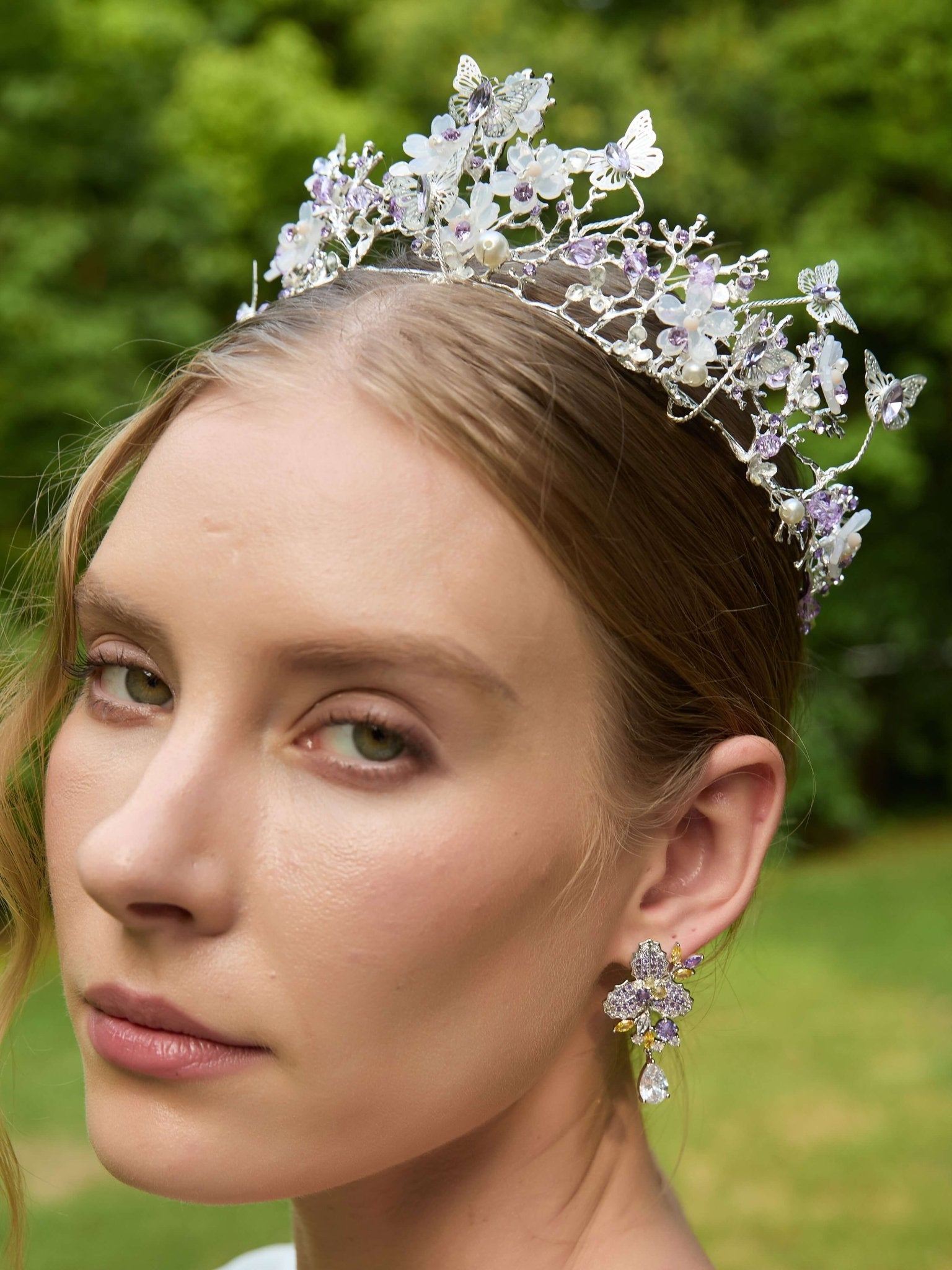 Butterfly Garden Bridal CrownsHAIRJewelryBlossomuniqueflowerearringsgiftforhermothergiftdaughtergiftbirthdaygiftanniversarygift