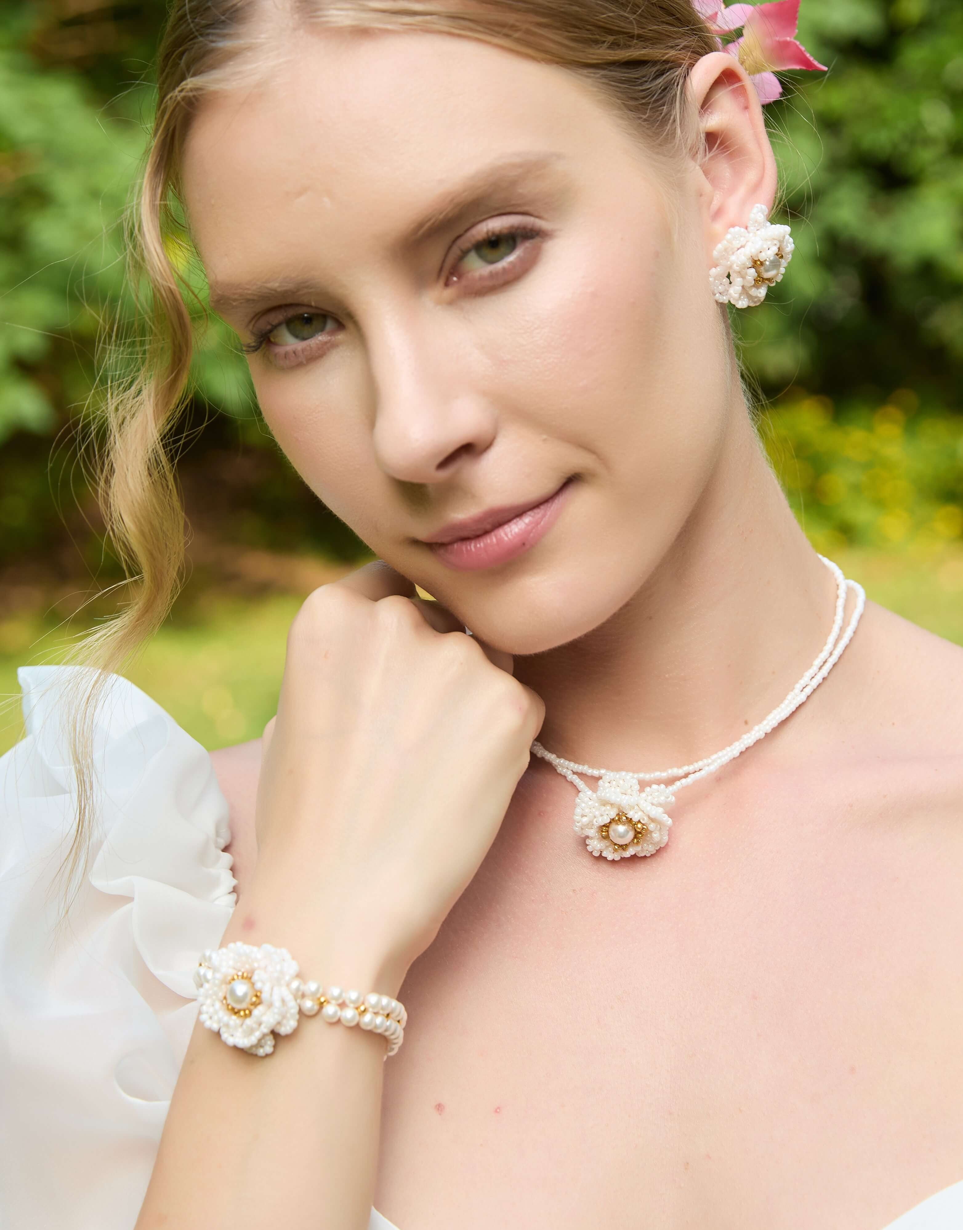 Camellia Pearl Beaded Earrings