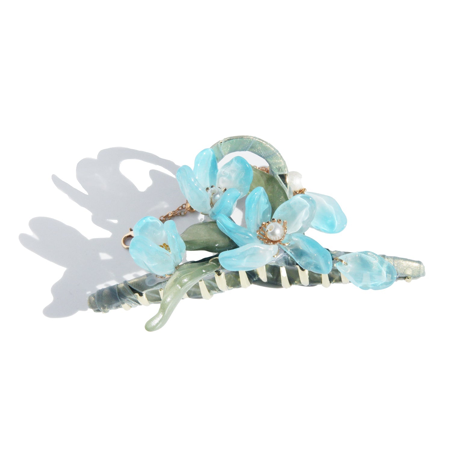 Celestial Blue Floral Hair ClawHAIRJewelryBlossomuniqueflowerearringsgiftforhermothergiftdaughtergiftbirthdaygiftanniversarygift