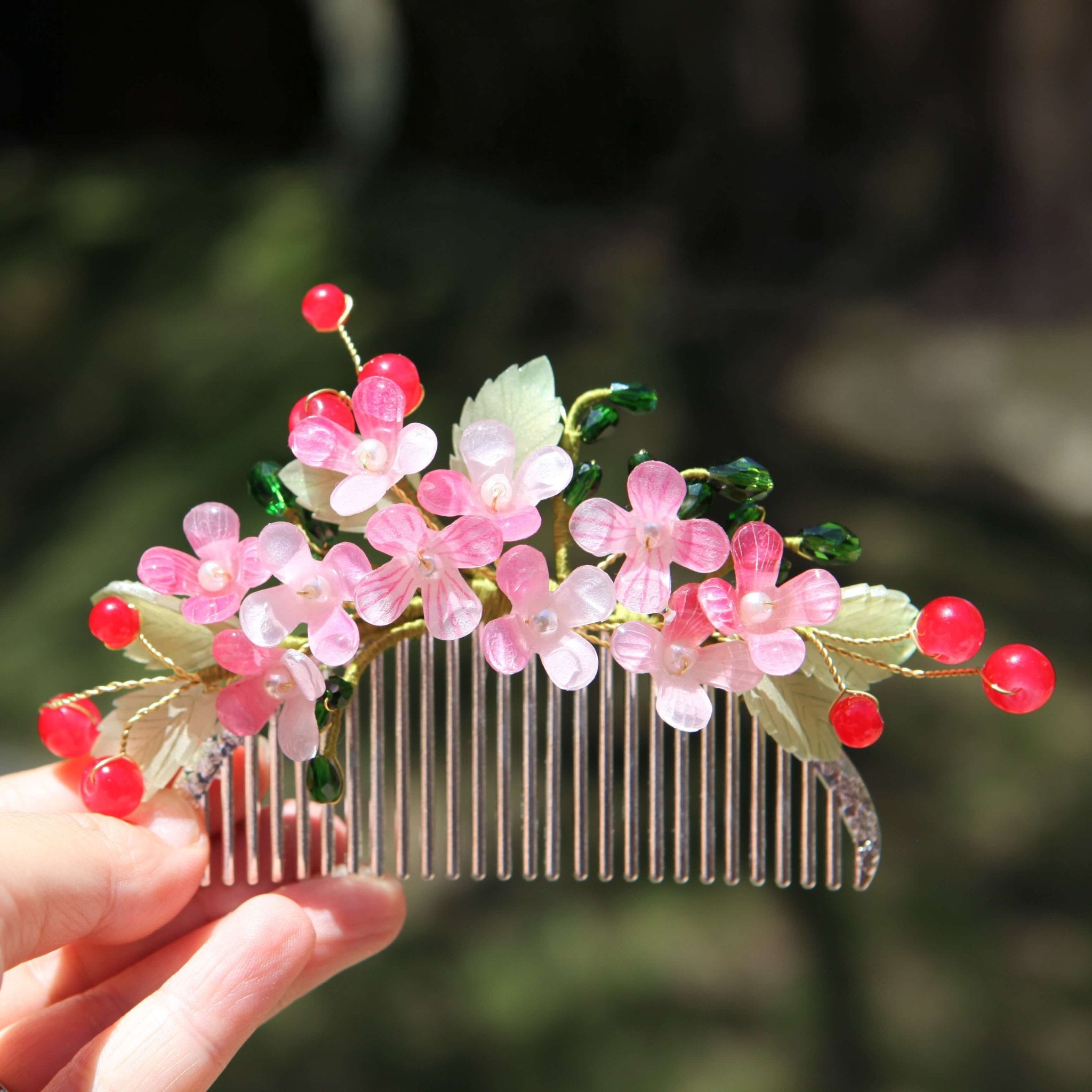Cherry Blossom Garden Hair CombHair ClipsJewelryBlossomuniqueflowerearringsgiftforhermothergiftdaughtergiftbirthdaygiftanniversarygift