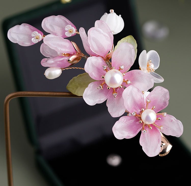 Cherry Blossom Hair Clips & Earrings 3 - Piece SetJewelryBlossomuniqueflowerearringsgiftforhermothergiftdaughtergiftbirthdaygiftanniversarygift