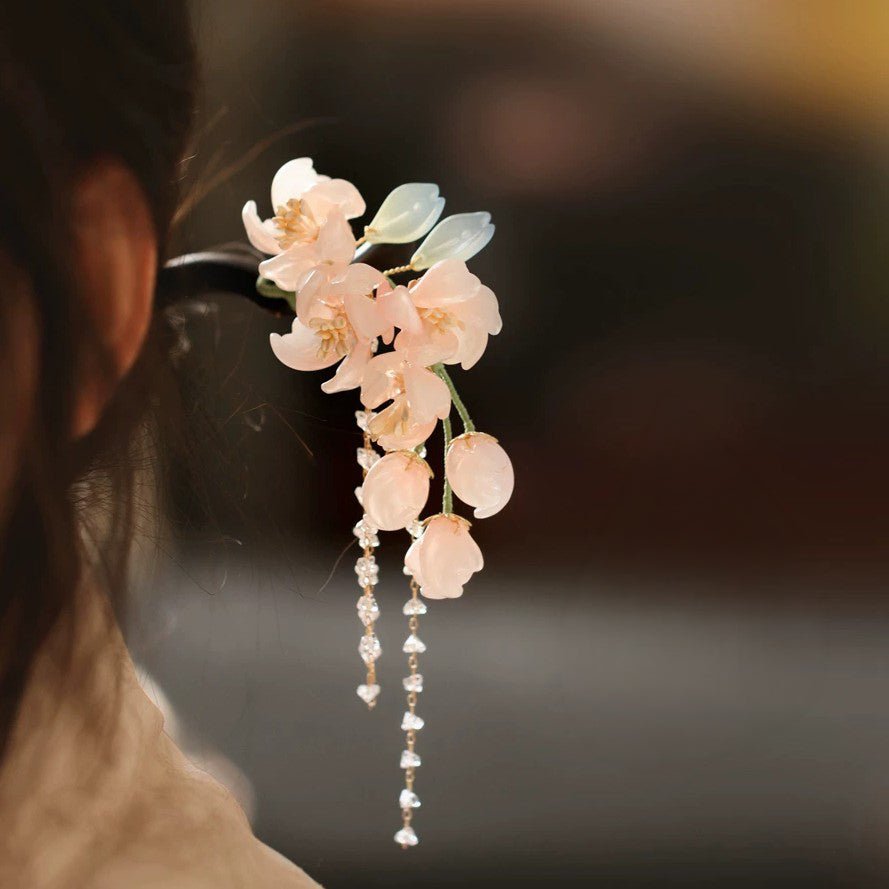 Cherry Blossom Tassel Hair StickHAIRJewelryBlossomuniqueflowerearringsgiftforhermothergiftdaughtergiftbirthdaygiftanniversarygift