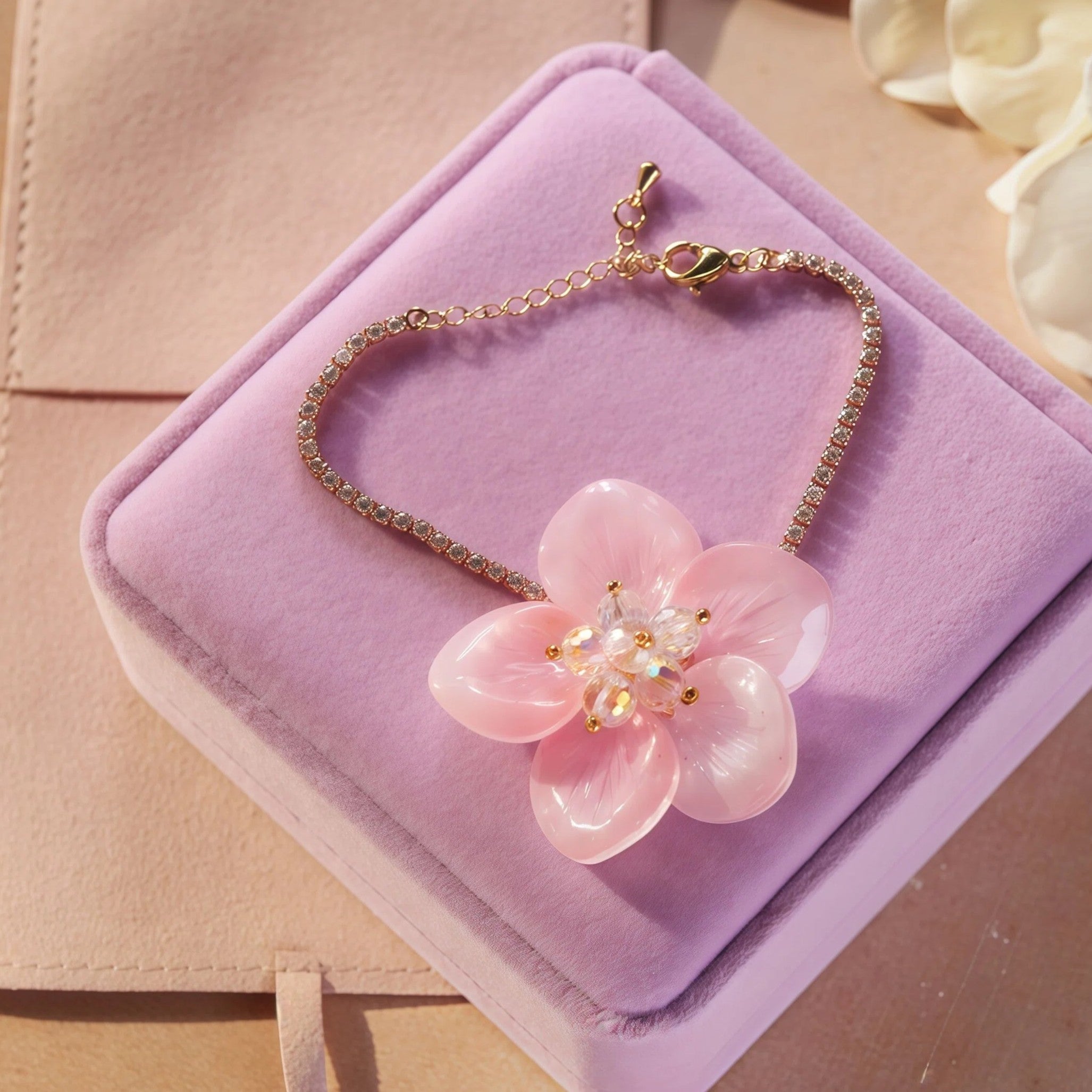 Pink Cherry Blossom Crystal Bracelet