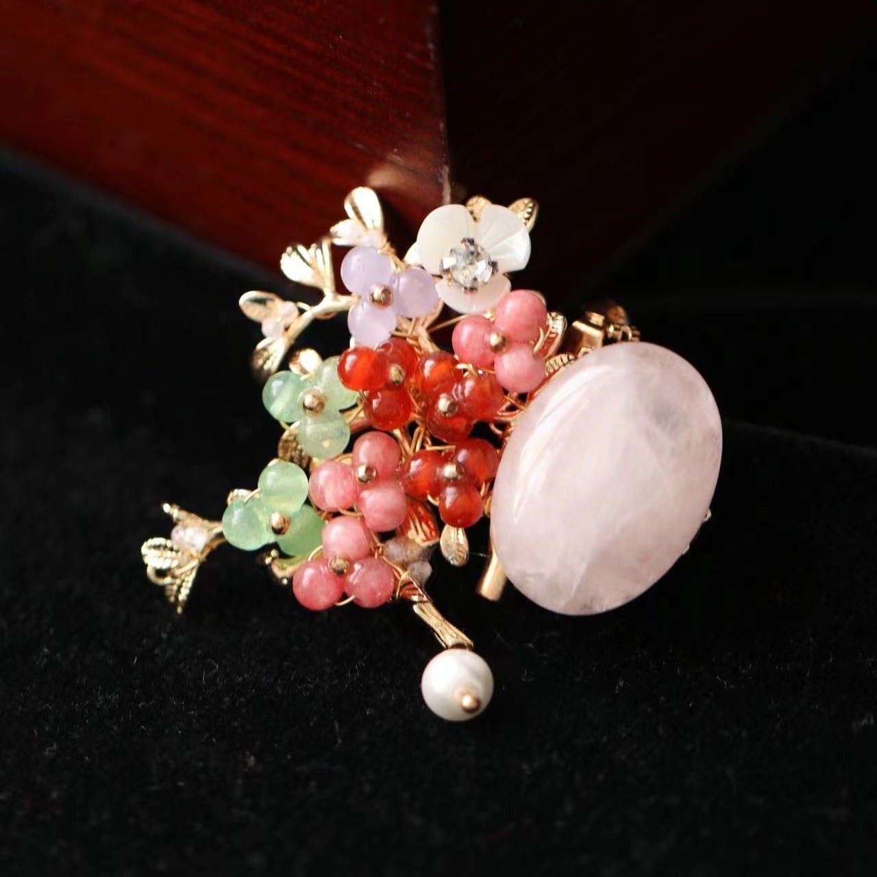 Crystal Flower Rose Quartz Brooch/ Final SalebroochJewelryBlossomuniqueflowerearringsgiftforhermothergiftdaughtergiftbirthdaygiftanniversarygift