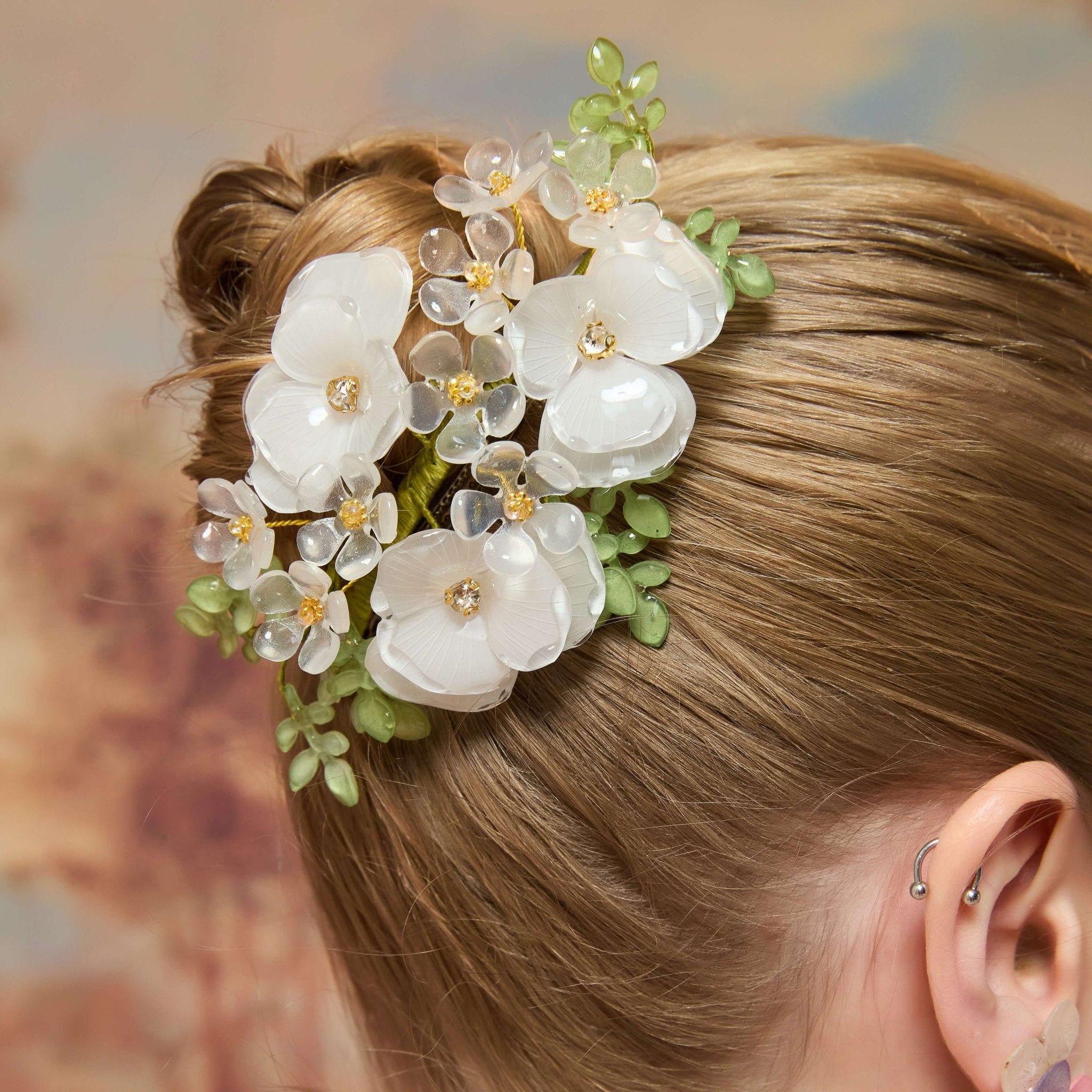 Dewdrop Orchid Floral Hair Barrette ClipHAIRJewelryBlossomuniqueflowerearringsgiftforhermothergiftdaughtergiftbirthdaygiftanniversarygift