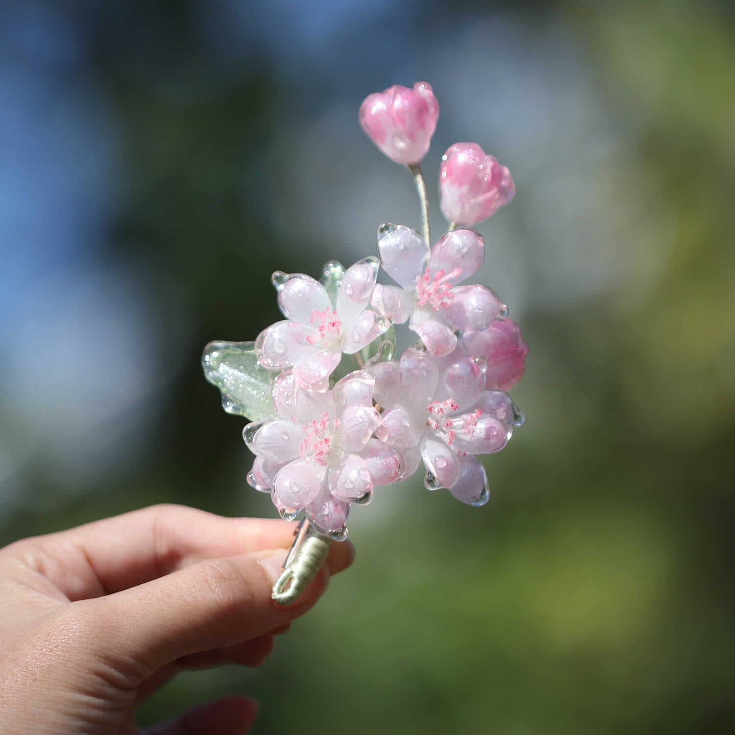 Dewdrop Sakura Blossom Hair ClipHair ClipsJewelryBlossomuniqueflowerearringsgiftforhermothergiftdaughtergiftbirthdaygiftanniversarygift