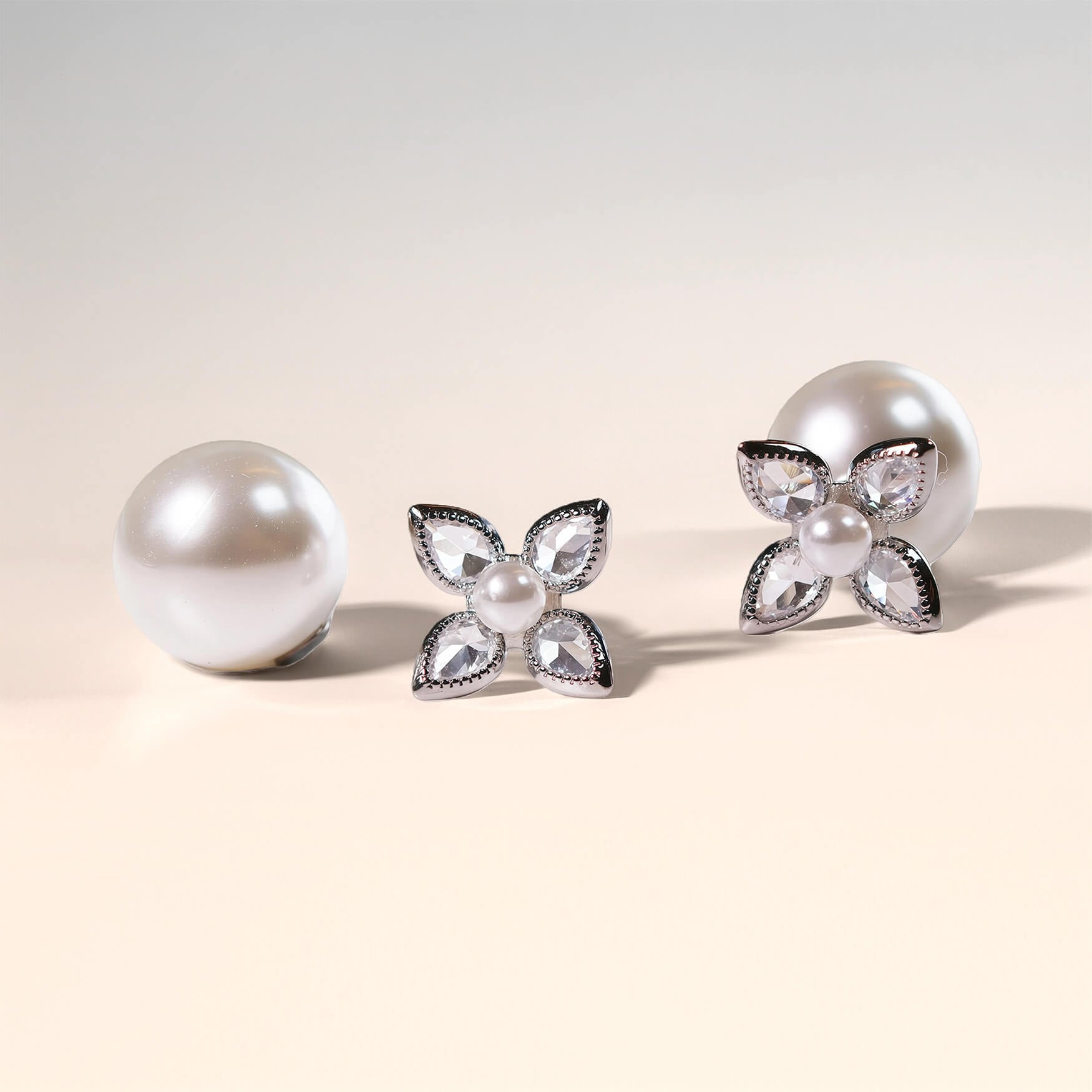 Duo Pearl Silver Flower Studs Tribal EarringsEarringsJewelryBlossomuniqueflowerearringsgiftforhermothergiftdaughtergiftbirthdaygiftanniversarygift