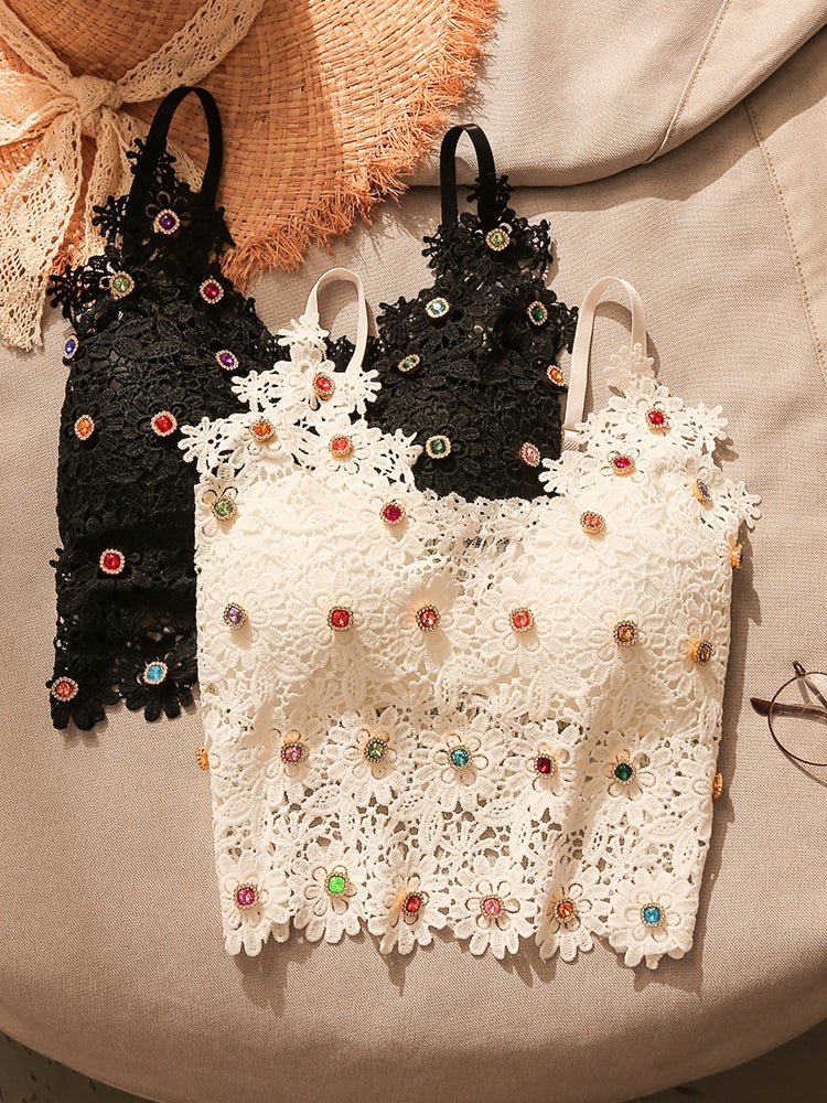 Embellished rhinestone Black Lace Crop TankClothingJewelryBlossomuniqueflowerearringsgiftforhermothergiftdaughtergiftbirthdaygiftanniversarygift