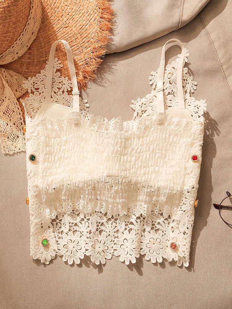 Embellished rhinestone White Lace Crop TankClothingJewelryBlossomuniqueflowerearringsgiftforhermothergiftdaughtergiftbirthdaygiftanniversarygift