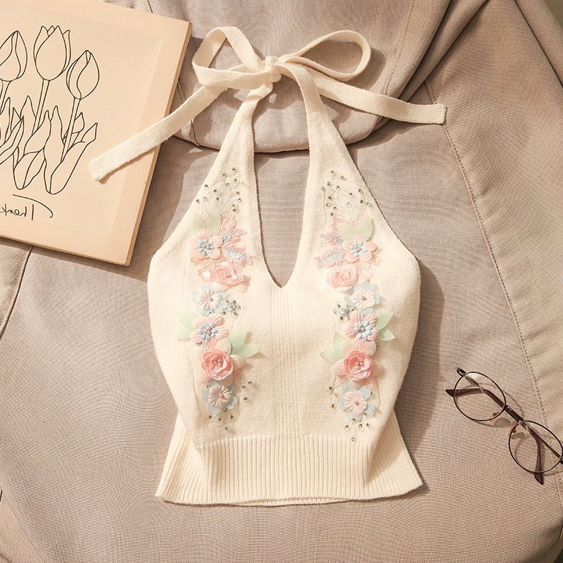Embroidered Cherry Blossom Garden Knit Crop