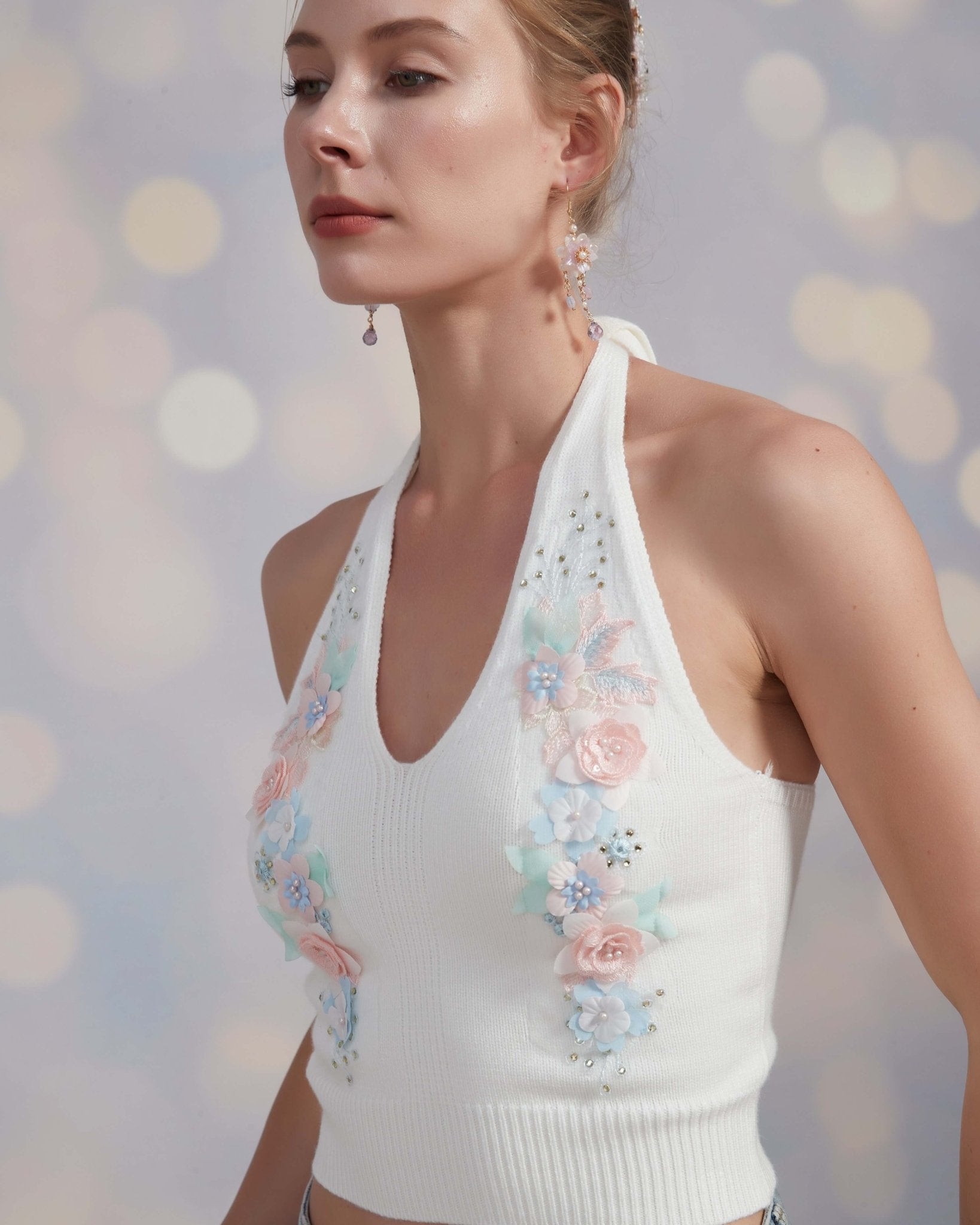 Embroidered Cherry Blossom Garden Knit Crop