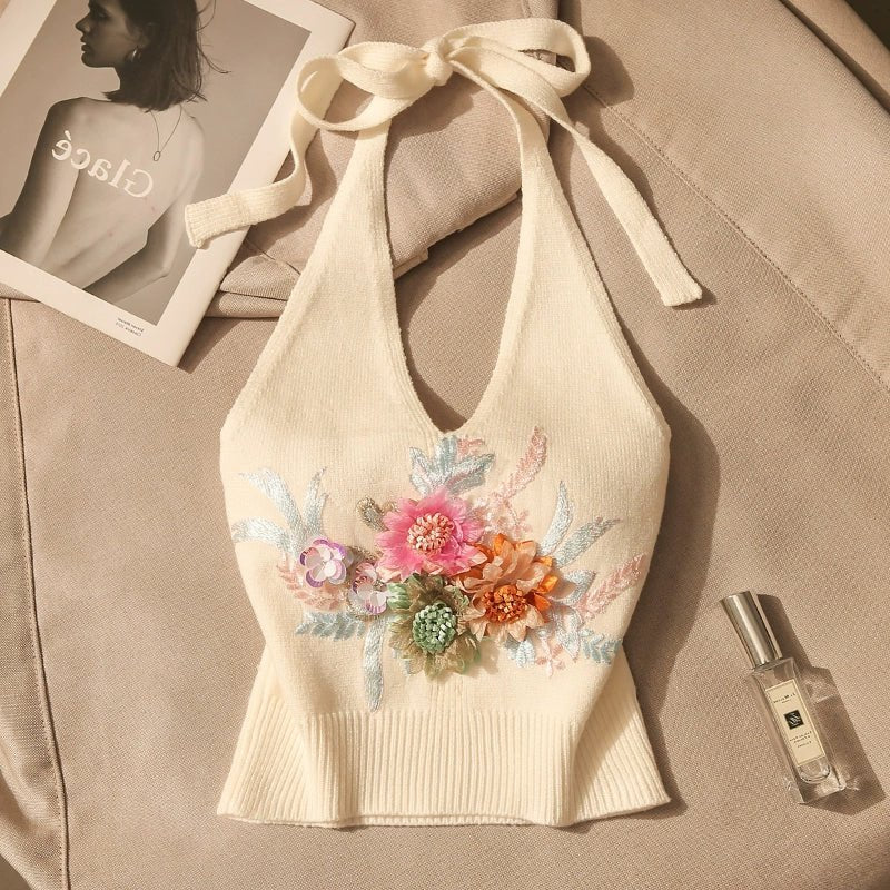 Embroidered Daisy Floral Knit Crop TopClothingJewelryBlossomuniqueflowerearringsgiftforhermothergiftdaughtergiftbirthdaygiftanniversarygift