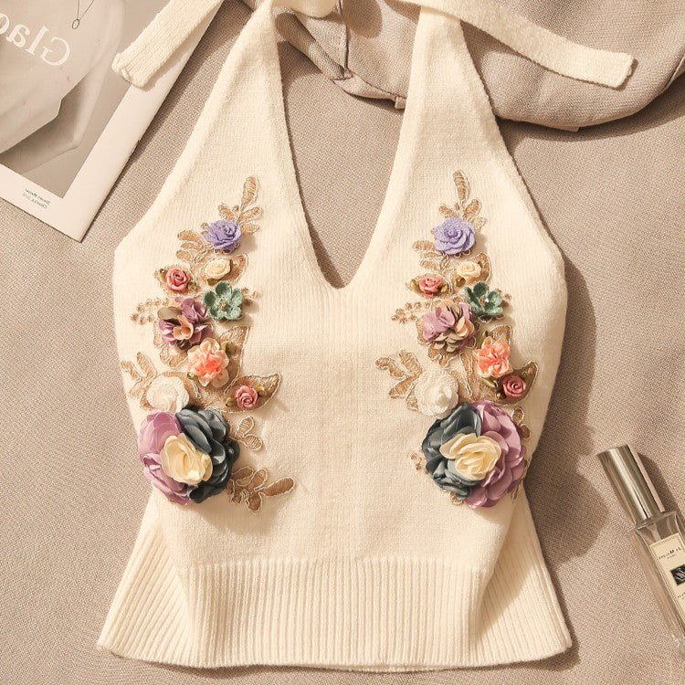 Embroidered Flower Garden Knit Crop TopClothingJewelryBlossomuniqueflowerearringsgiftforhermothergiftdaughtergiftbirthdaygiftanniversarygift